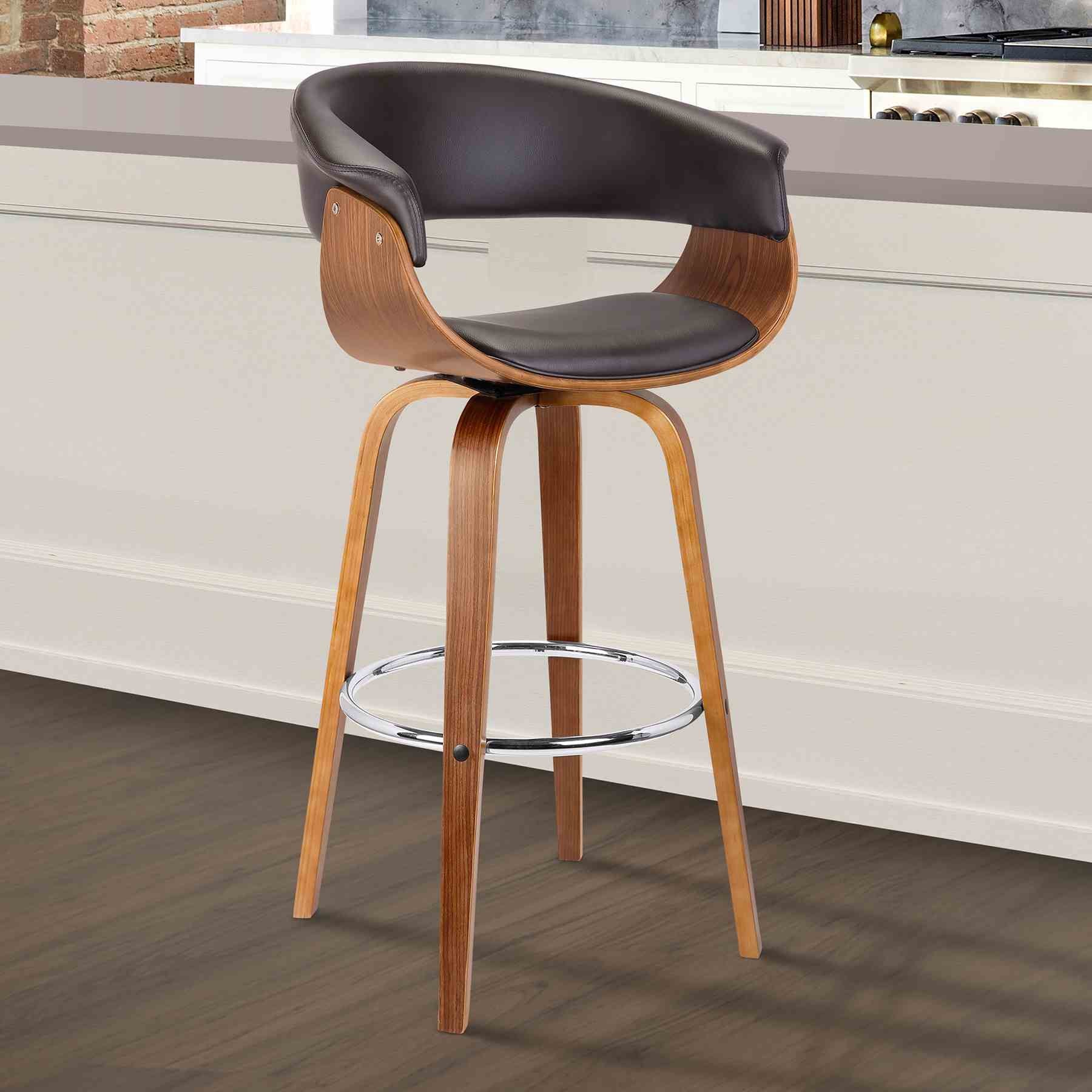 Julyssa 26" Counter Height Swivel Brown Faux Leather and Walnut Wood Bar Stool - Image 8