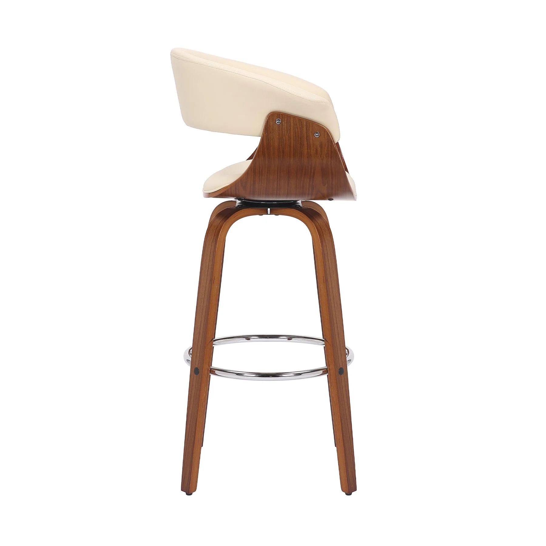 Julyssa 30" Bar Height Swivel Cream Faux Leather and Walnut Wood Bar Stool - Image 3