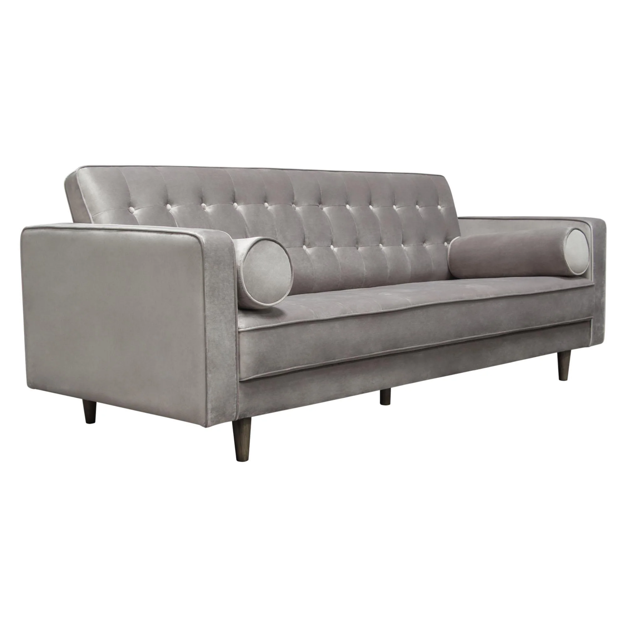 Juniper Tufted Sofa in Champagne Grey Velvet with (2) Bolster Pillows by Diamond Sofa - Image 3