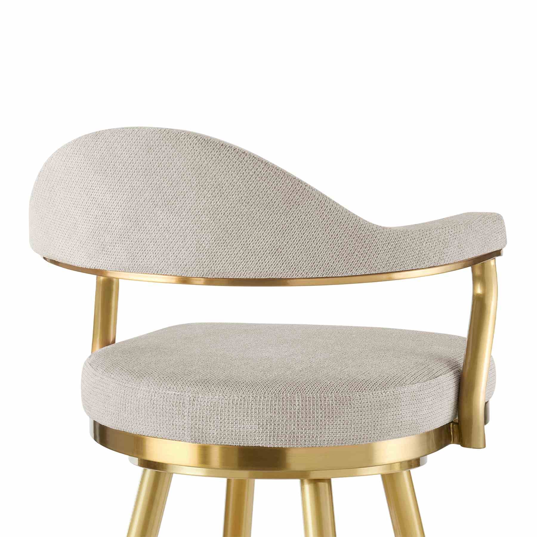 Justin 26" Swivel Counter Stool with Gold Brushed Stainless Steel and Taupe Fabric - Image 5