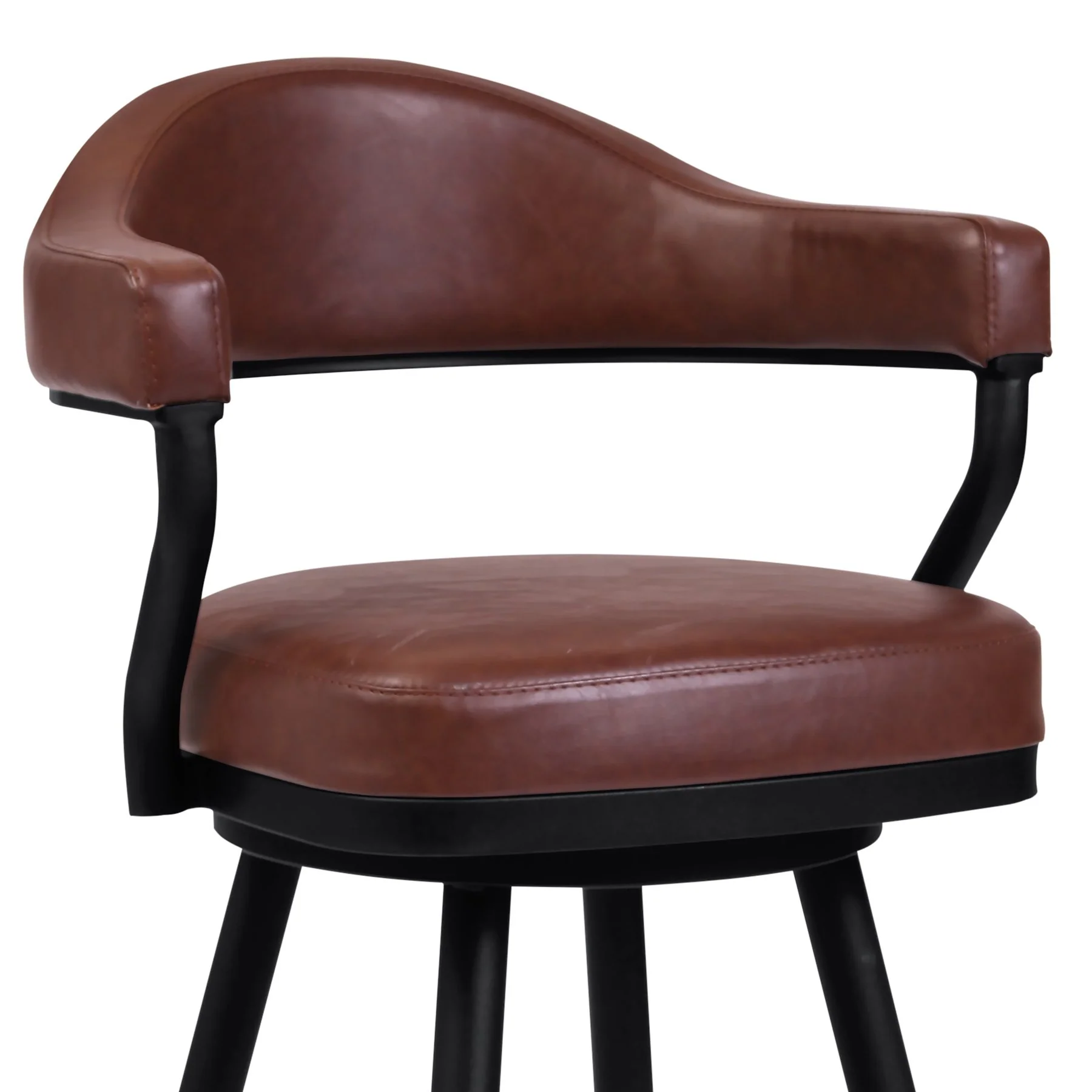 Justin 30" Bar Height Swivel Vintage Coffee Faux Leather Bar Stool with Black Metal Legs - Image 3
