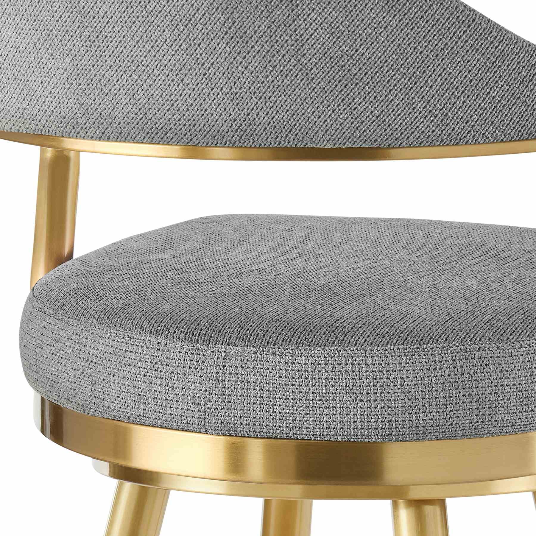 Justin 30" Swivel Bar Stool with Gold Brushed Stainless Steel and Anchor Gray Fabric - Image 7