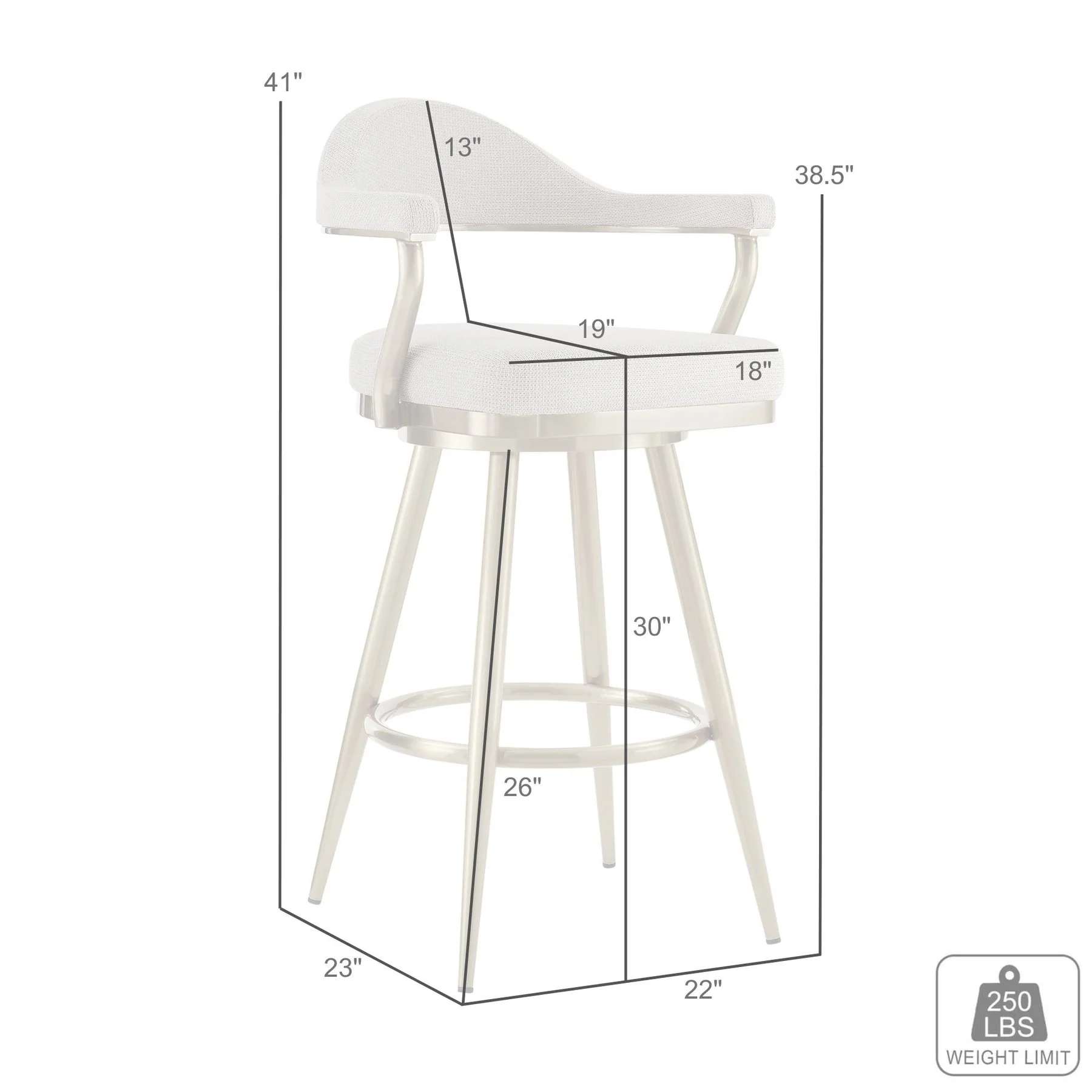 Justin 30" Swivel Bar Stool with Gold Brushed Stainless Steel and Anchor Gray Fabric - Image 9