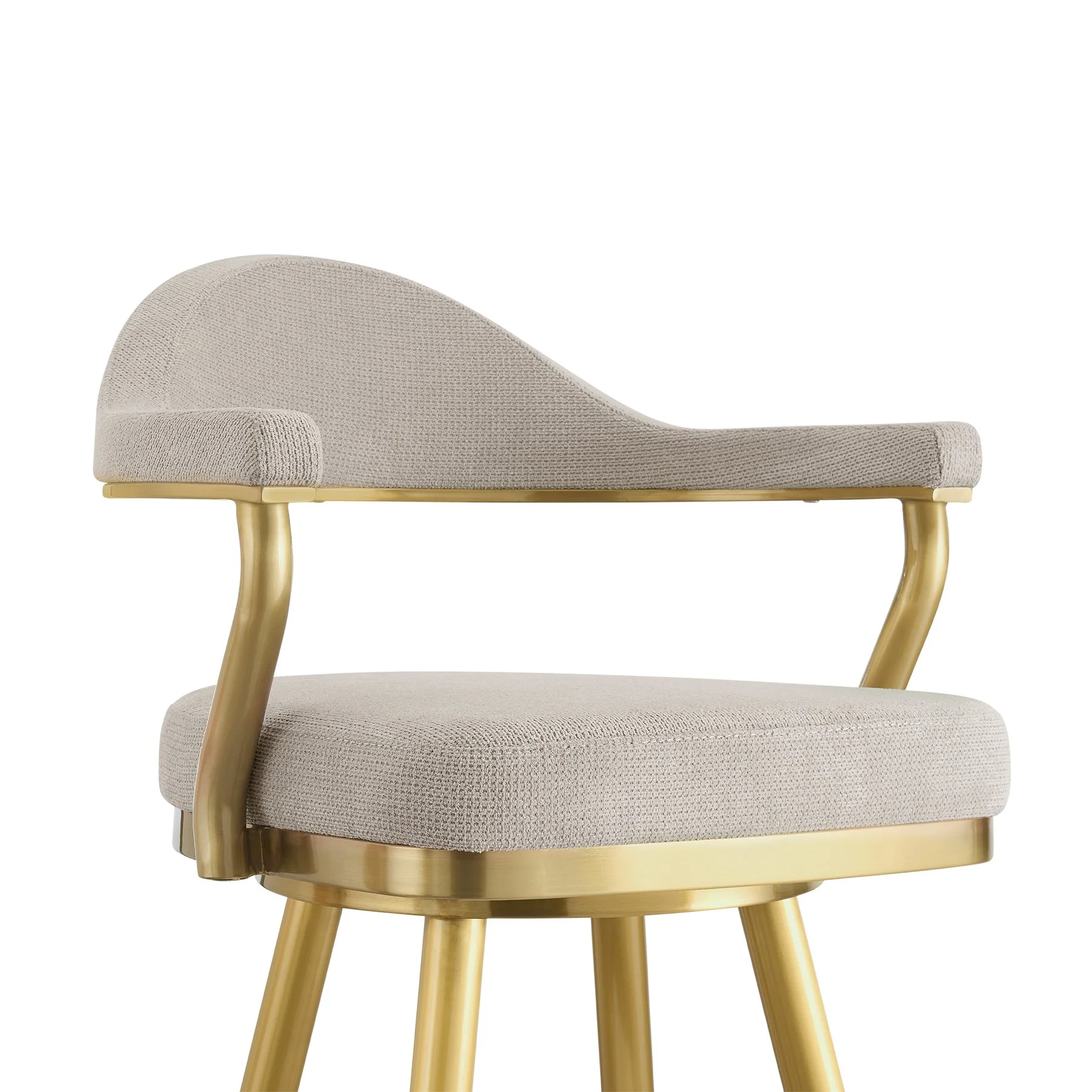 Justin 30" Swivel Bar Stool with Gold Brushed Stainless Steel and Taupe Fabric - Image 4