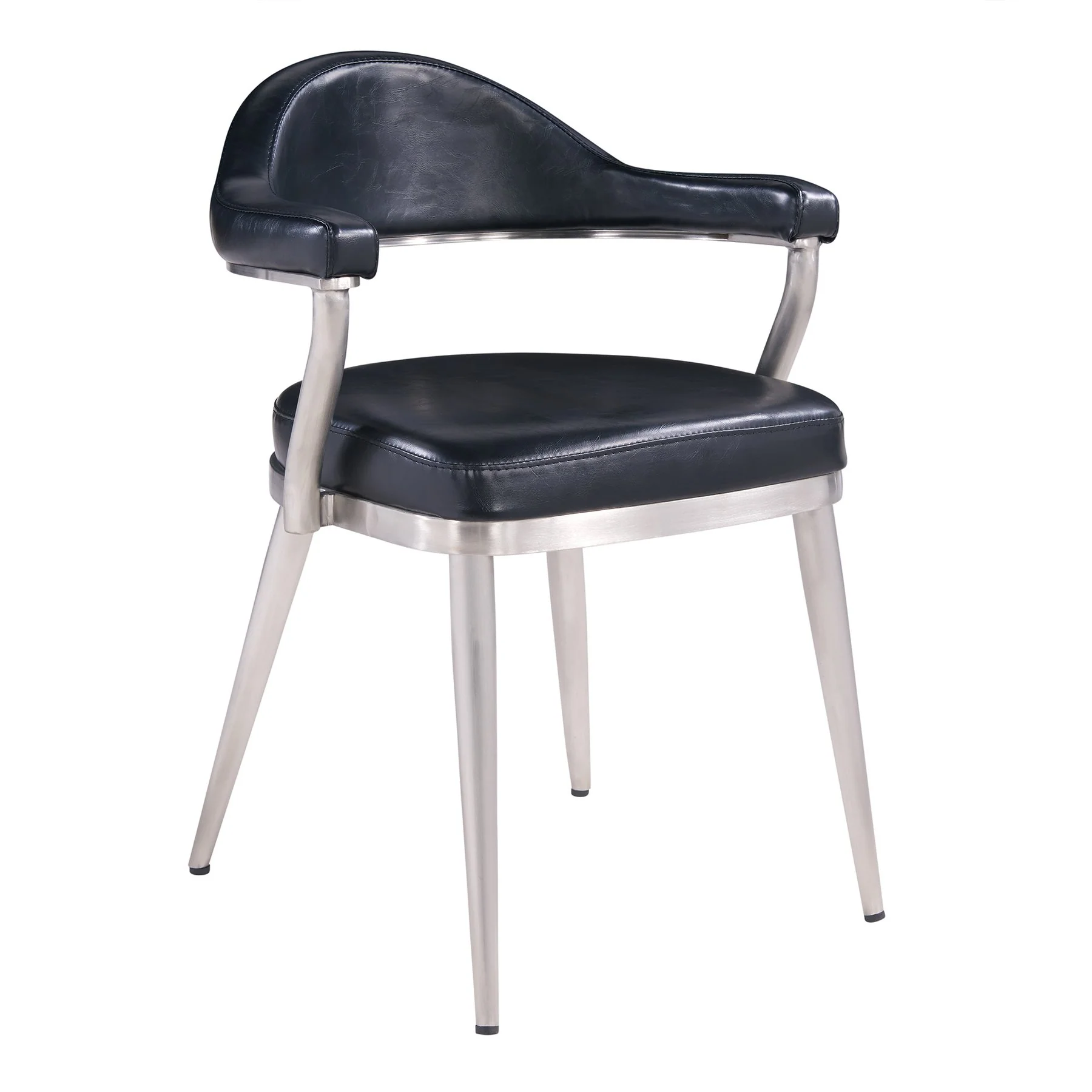 Justin Contemporary Dining Chair in Brushed Stainless Steel and Vintage Black Faux Leather - Set of 2