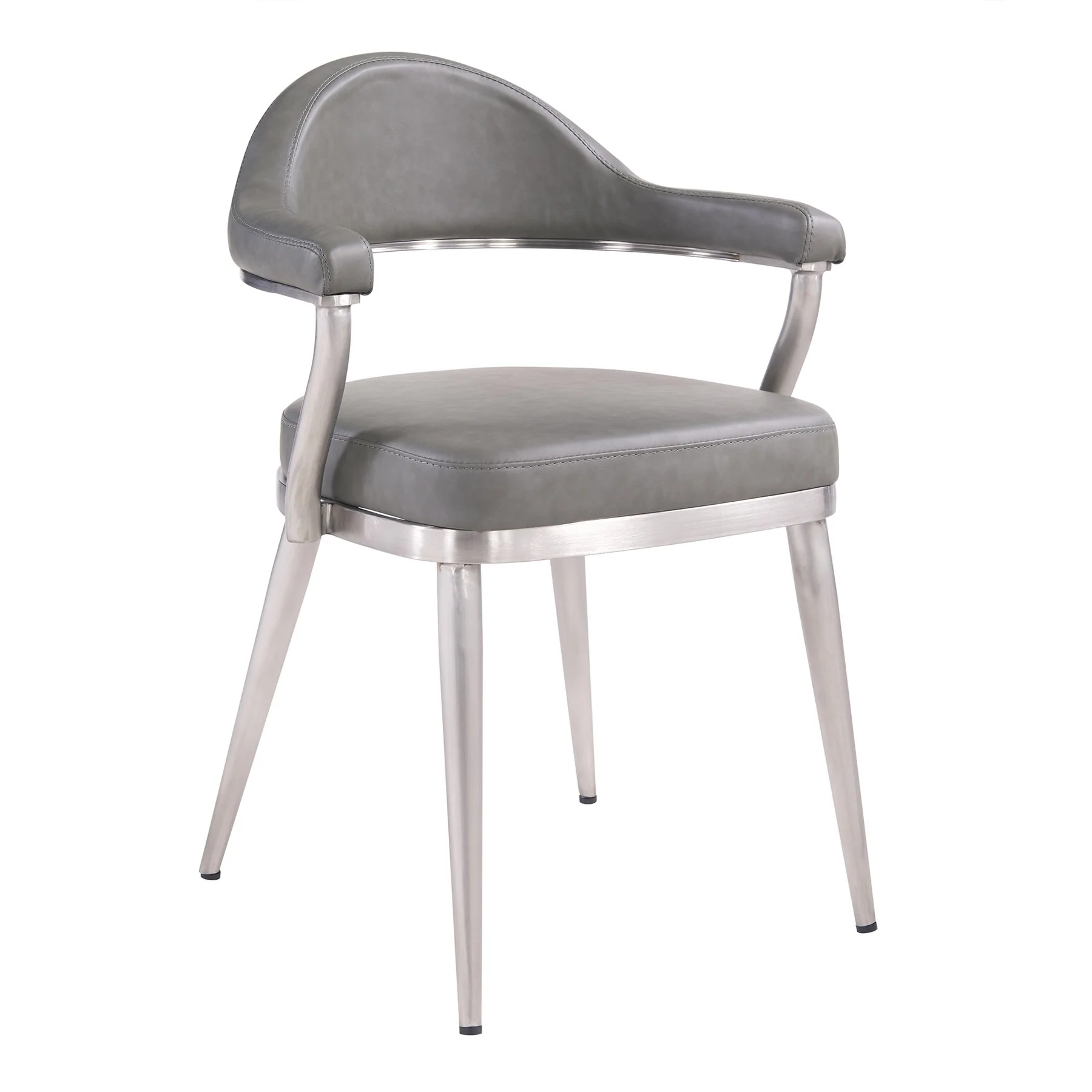 Justin Contemporary Dining Chair in Brushed Stainless Steel and Vintage Gray Faux Leather - Set of 2
