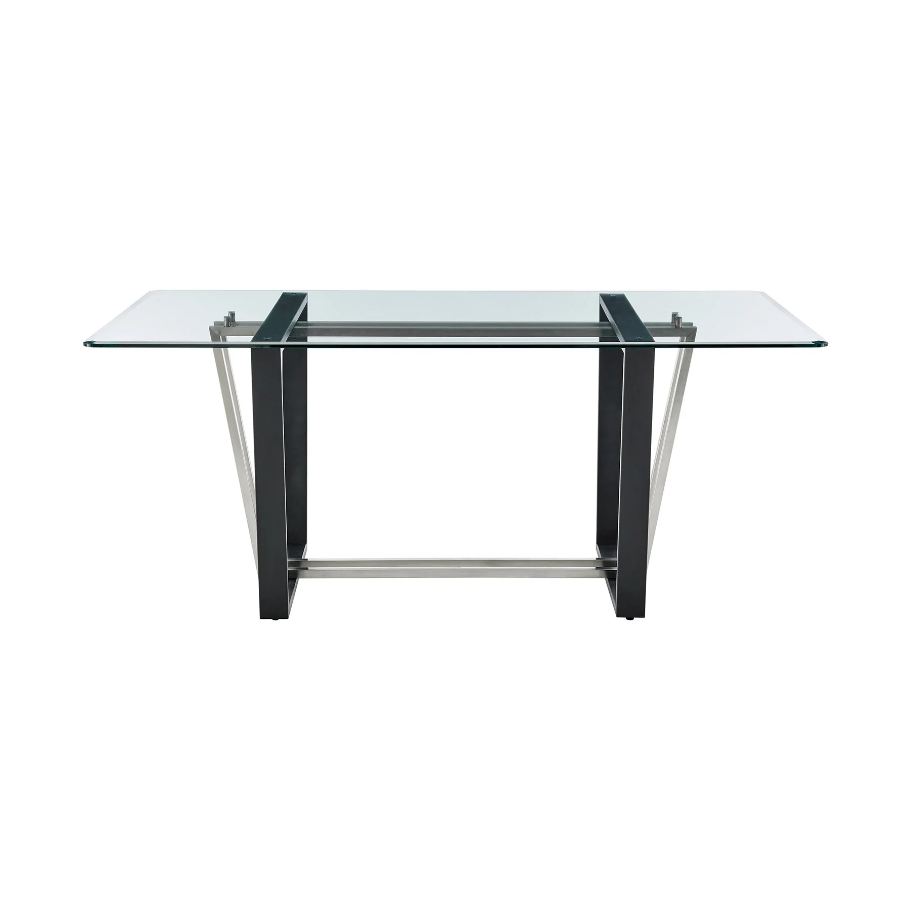 Kai Anastasia 5 Piece Rectangular Glass Dining Table Set with Brushed Stainless Steel and Light Gray Fabric - Image 4