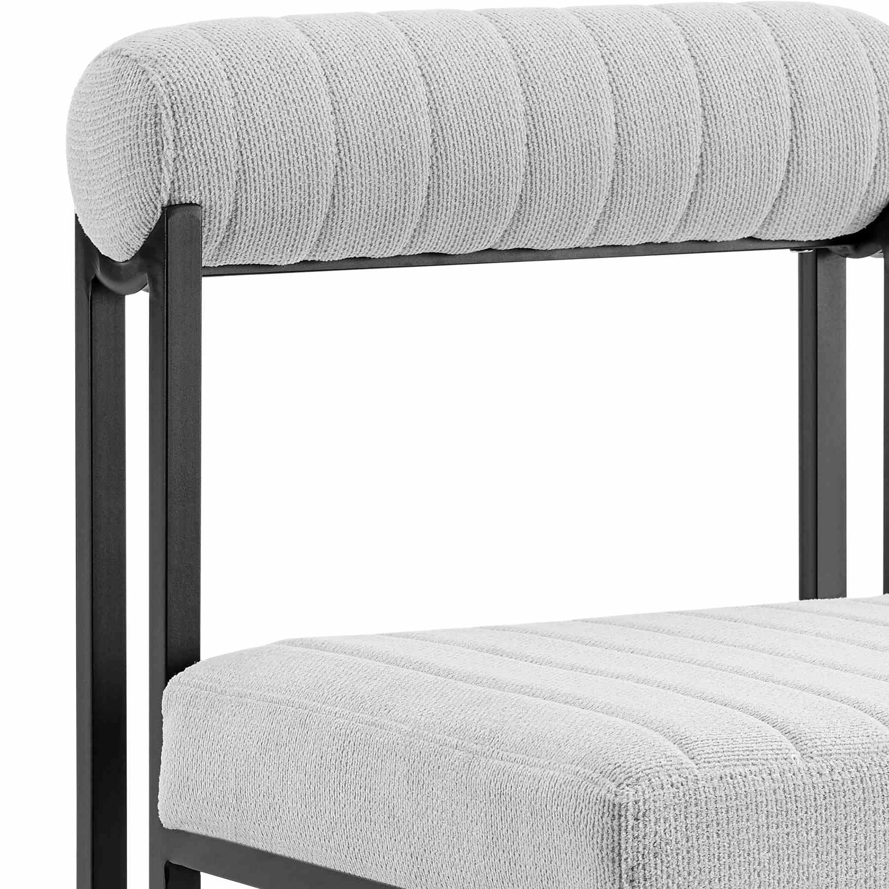 Kai Anastasia 5 Piece Rectangular Glass Dining Table Set with Matte Black Iron and Light Gray Fabric - Image 6