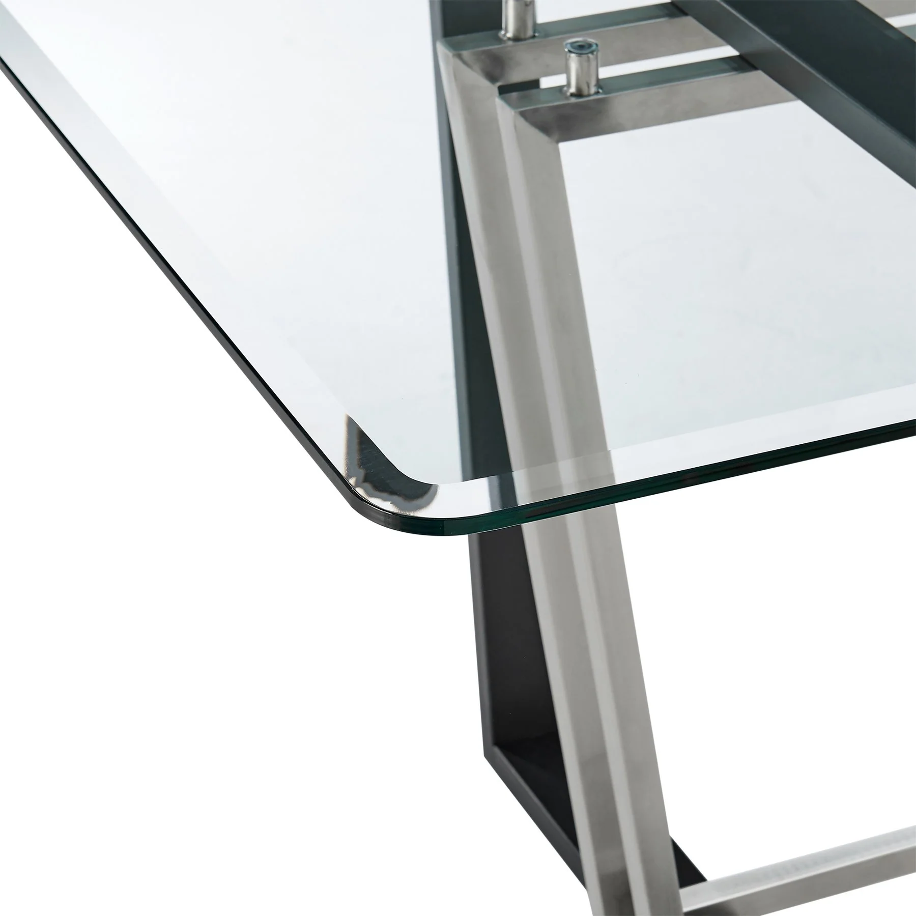 Kai Anastasia 5 Piece Rectangular Glass Dining Table Set with Matte Black Iron and Light Gray Fabric - Image 8