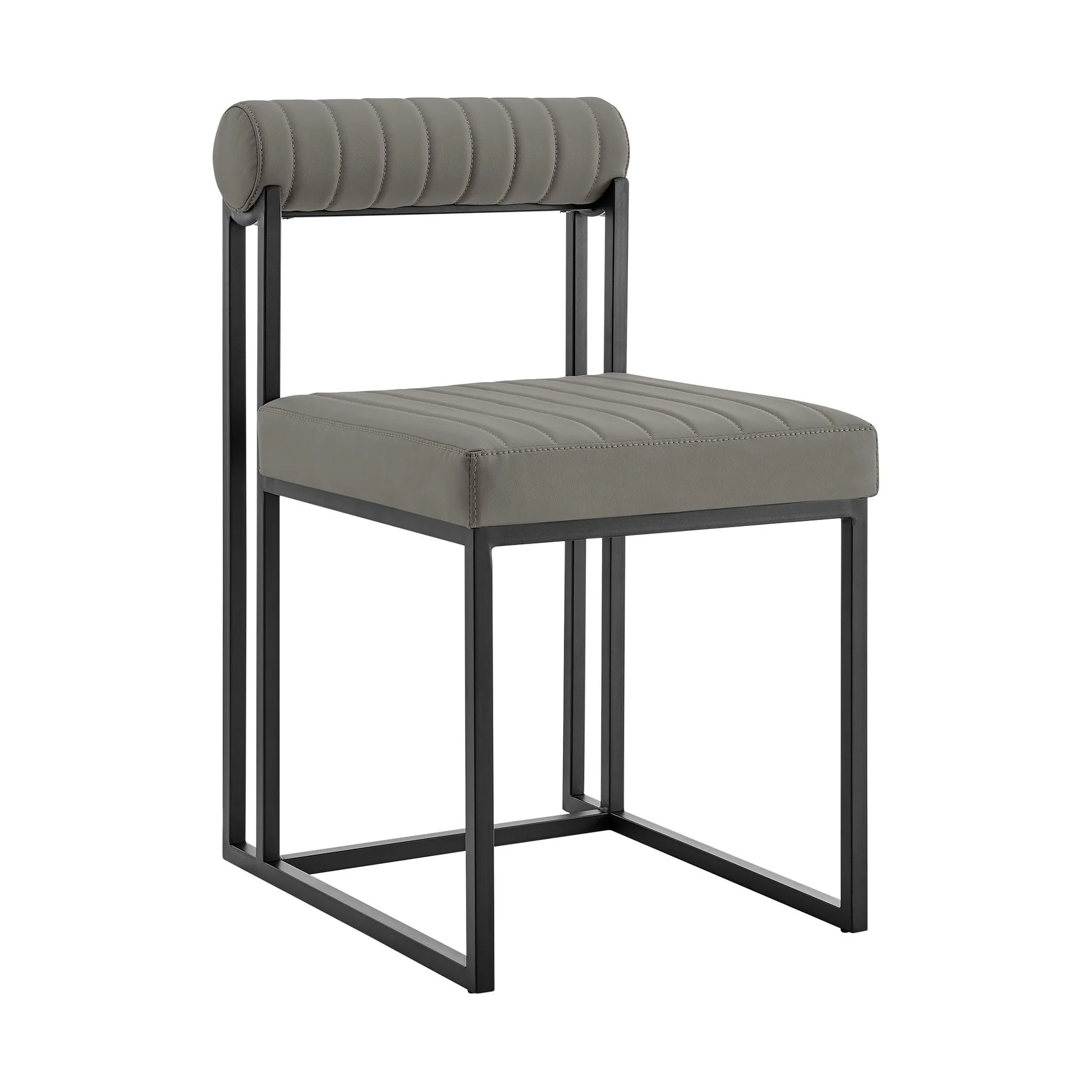 Kai Anastasia 5 Piece Rectangular Glass Dining Table Set with Matte Black Iron and Light Gray Faux Leather - Image 2