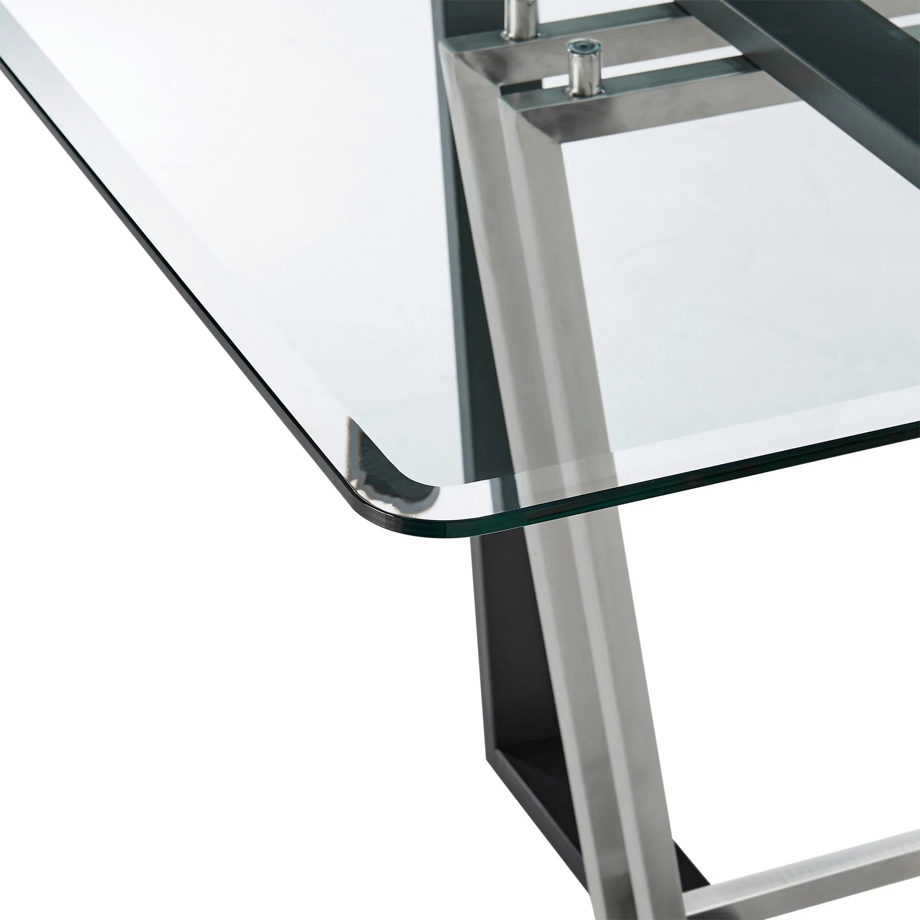 Kai Anastasia 5 Piece Rectangular Glass Dining Table Set with Matte Black Iron and Light Gray Faux Leather - Image 8