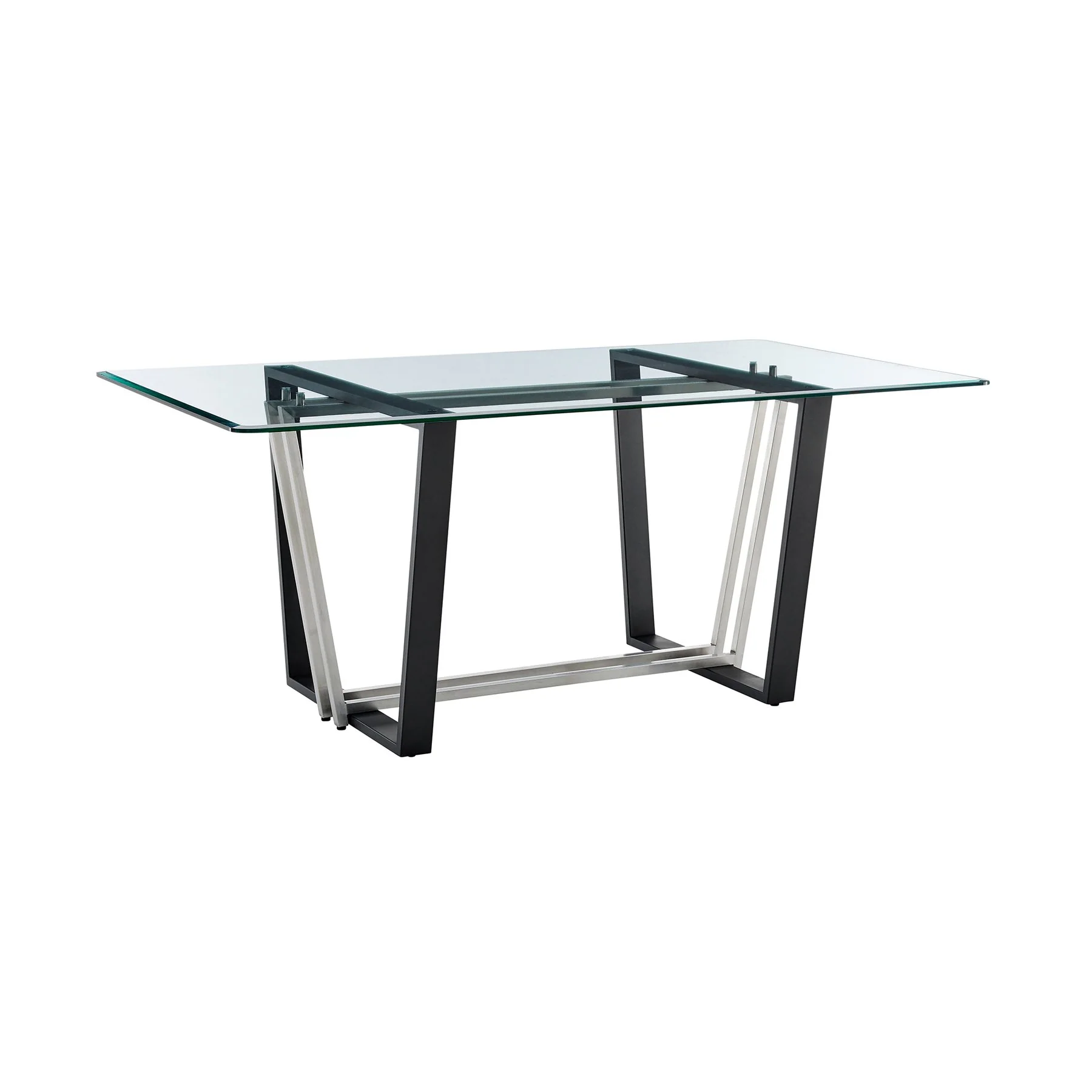 Kai Anastasia 7 Piece Rectangular Glass Dining Table Set with Brushed Stainless Steel and Blue Fabric - Image 5