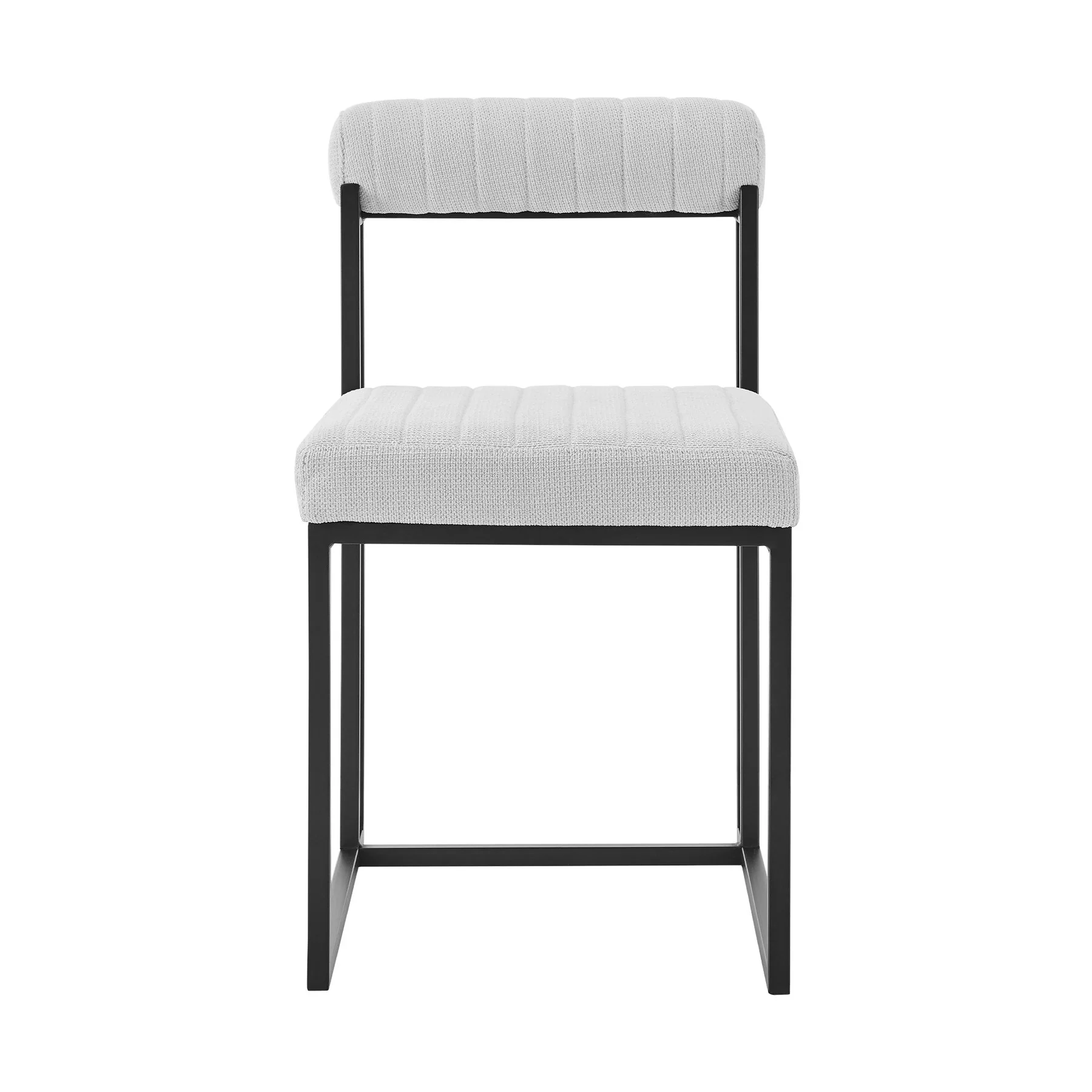 Kai Anastasia 7 Piece Rectangular Glass Dining Table Set with Matte Black Iron and Light Gray Fabric - Image 3
