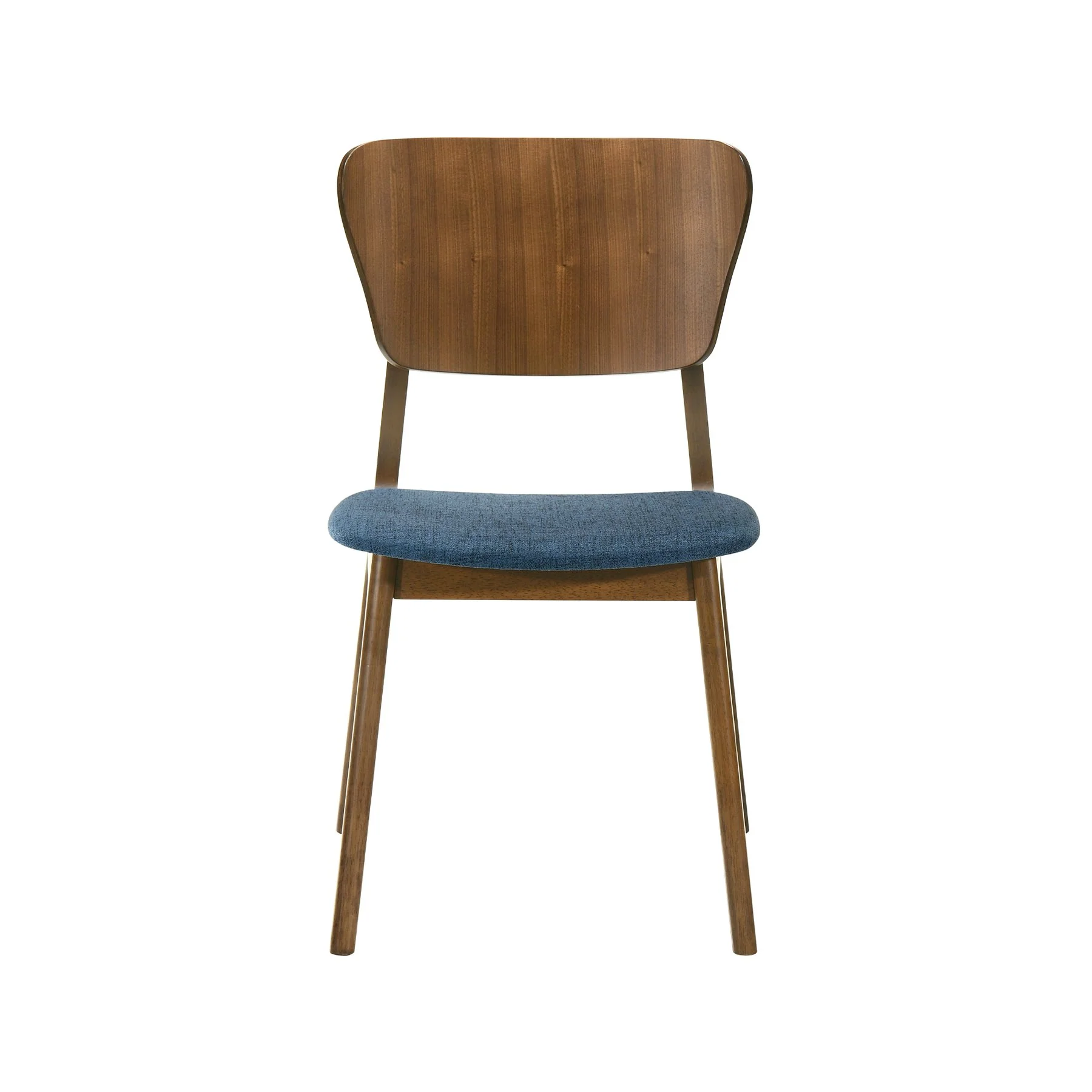 Kalia Wood Dining Chair in Walnut Finish with Blue Fabric - Set of 2 - Image 3