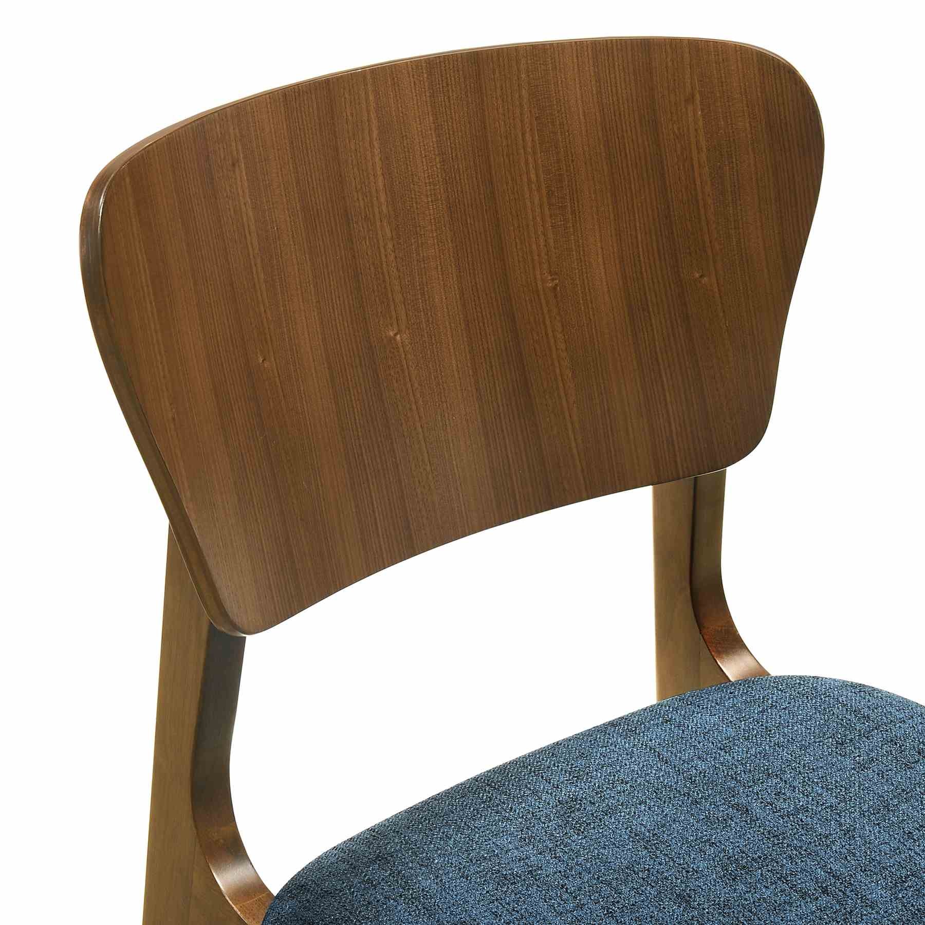 Kalia Wood Dining Chair in Walnut Finish with Blue Fabric - Set of 2 - Image 5