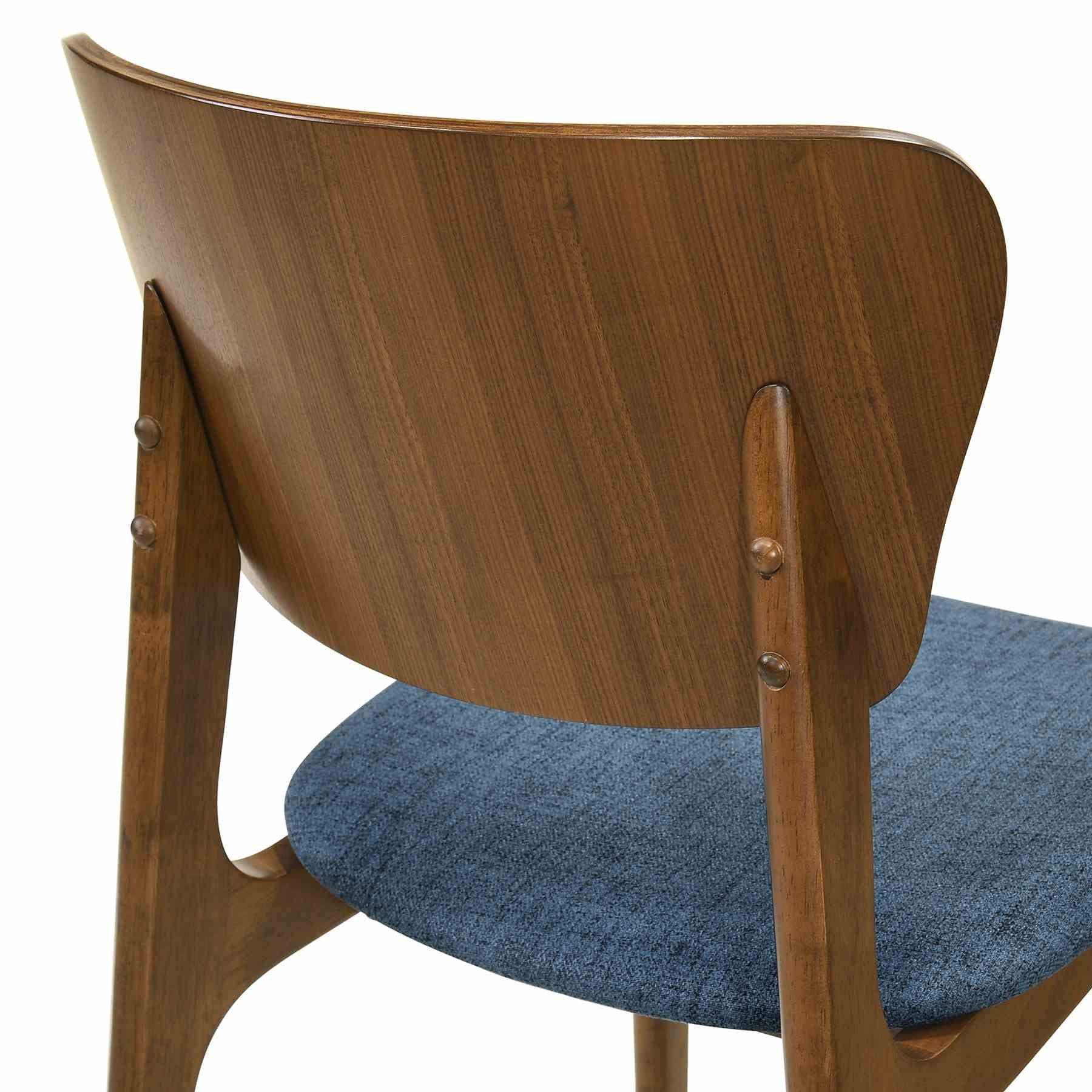 Kalia Wood Dining Chair in Walnut Finish with Blue Fabric - Set of 2 - Image 6