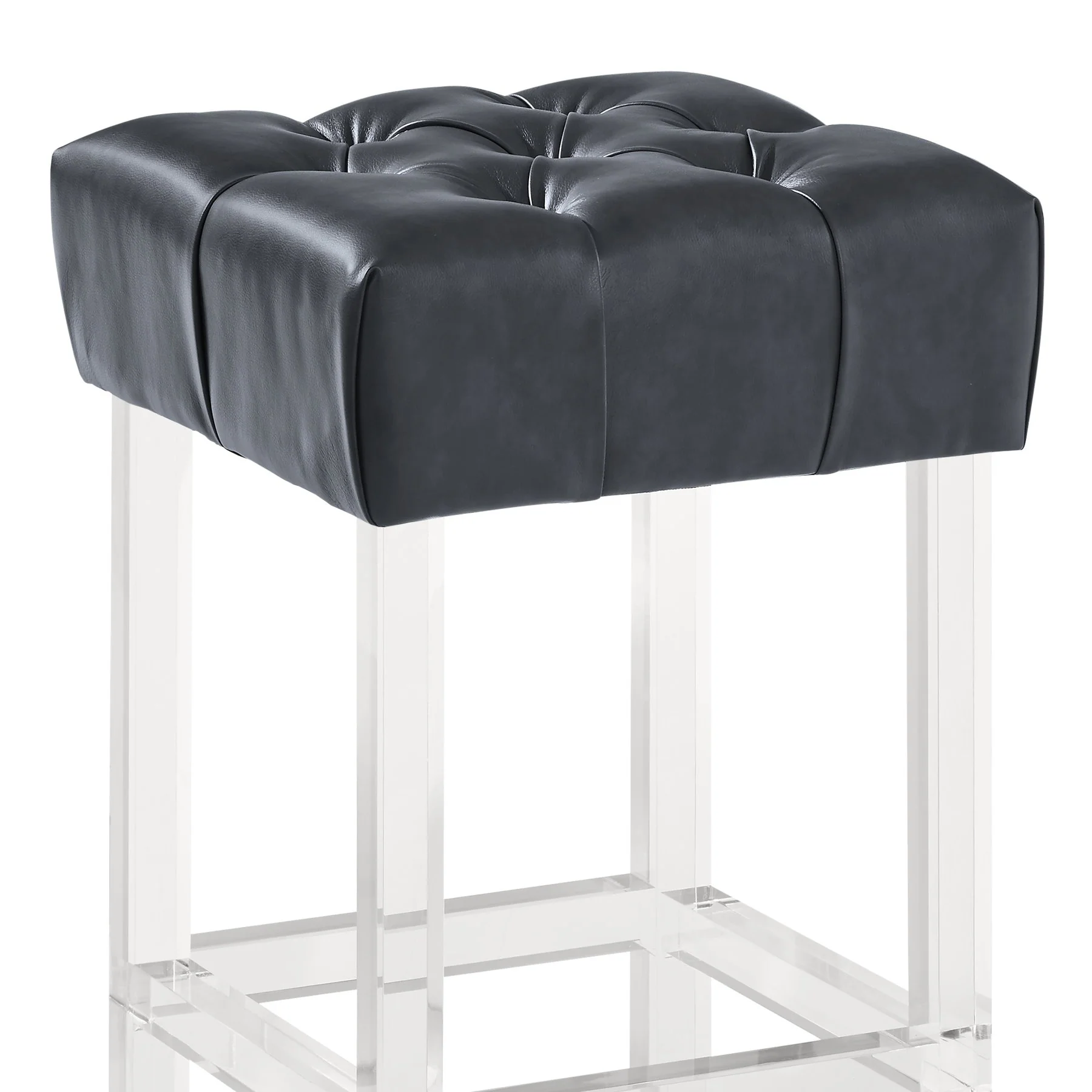 Kara Contemporary 26" Counter Height Barstool in Gray Faux Leather with Acrylic Legs - Image 2