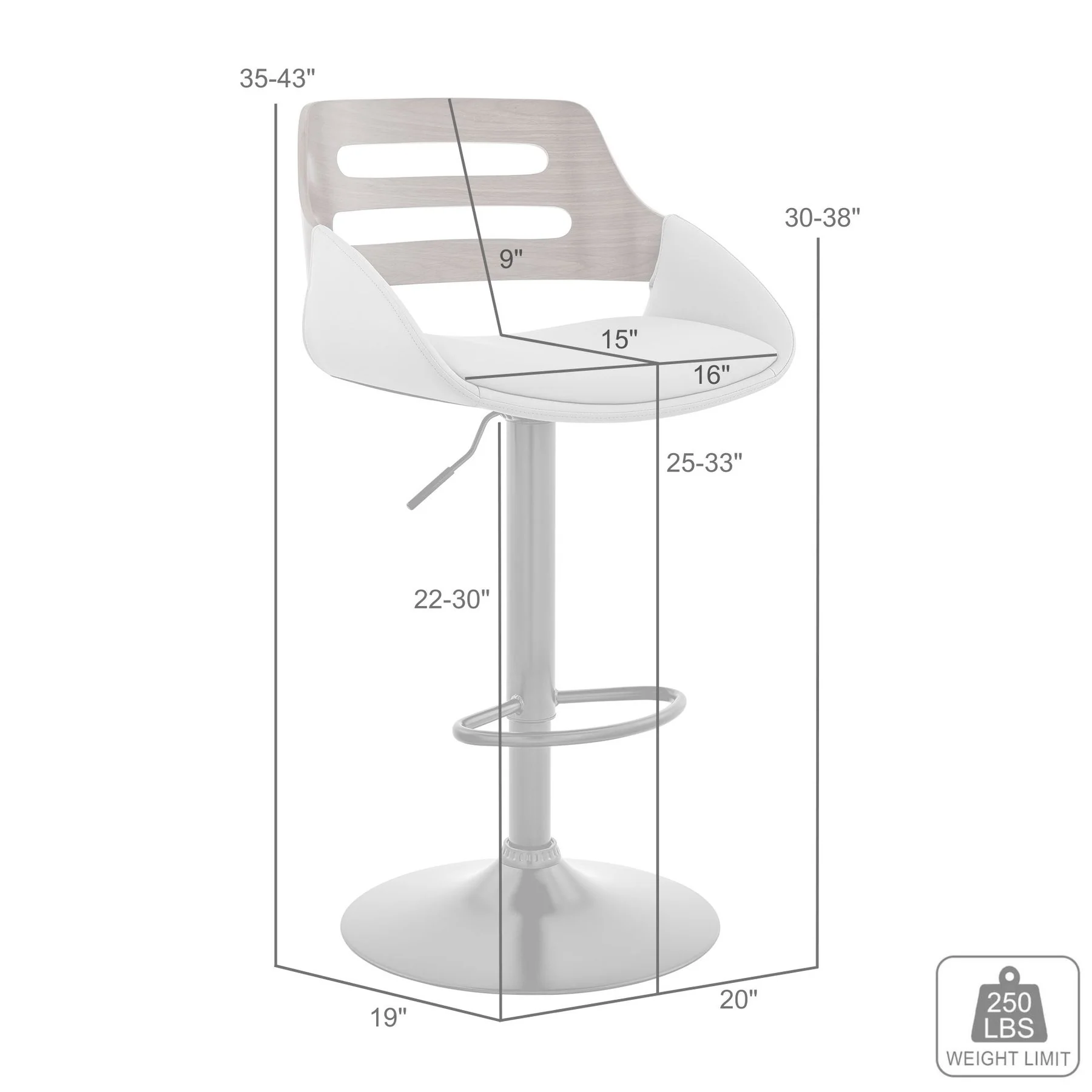 Karter Adjustable Gray Faux Leather and Black Wood Bar Stool with Black Base - Image 9