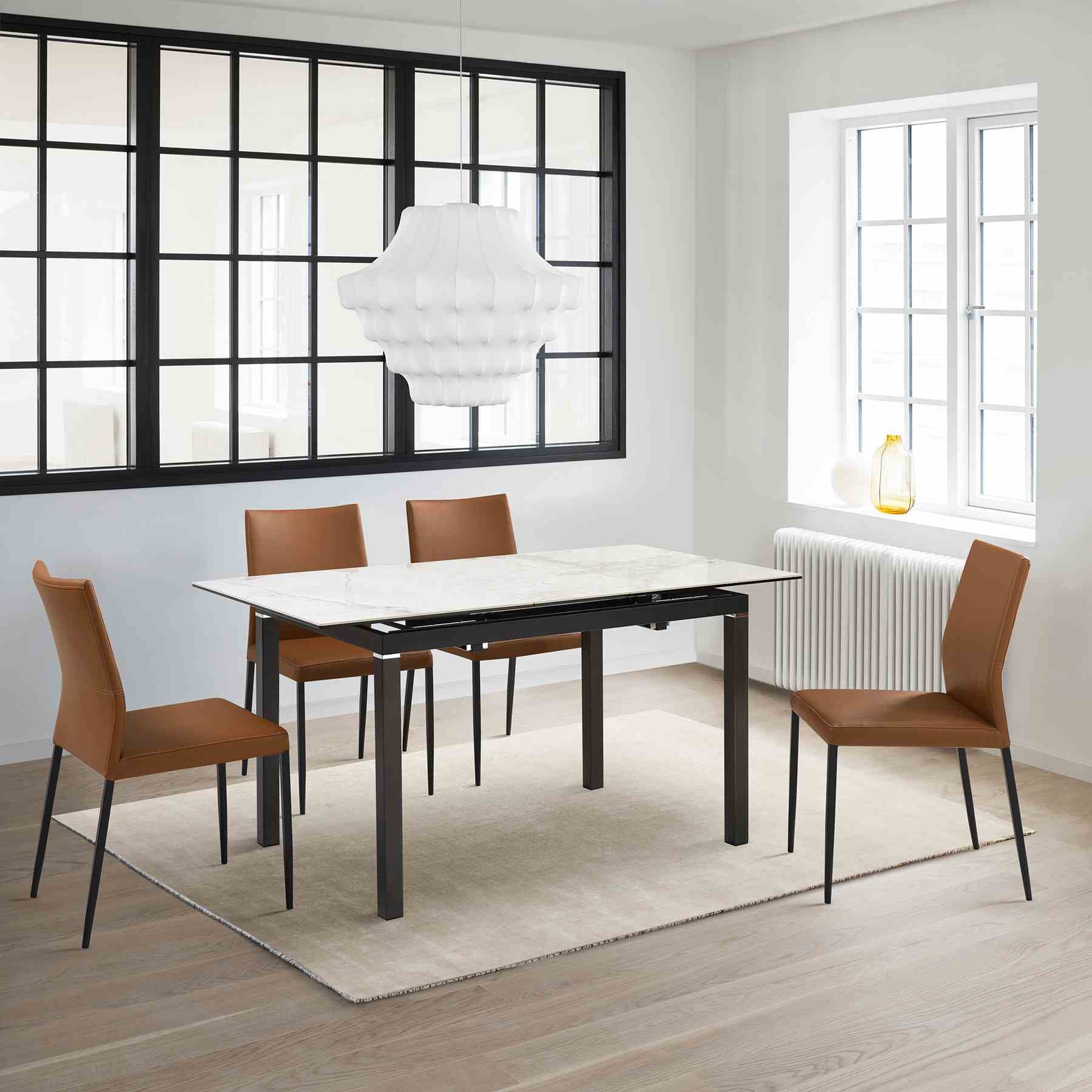 Kash Upholstered Dining Chair in Brown Faux Leather with Black Metal Legs - Set of 2 - Image 12
