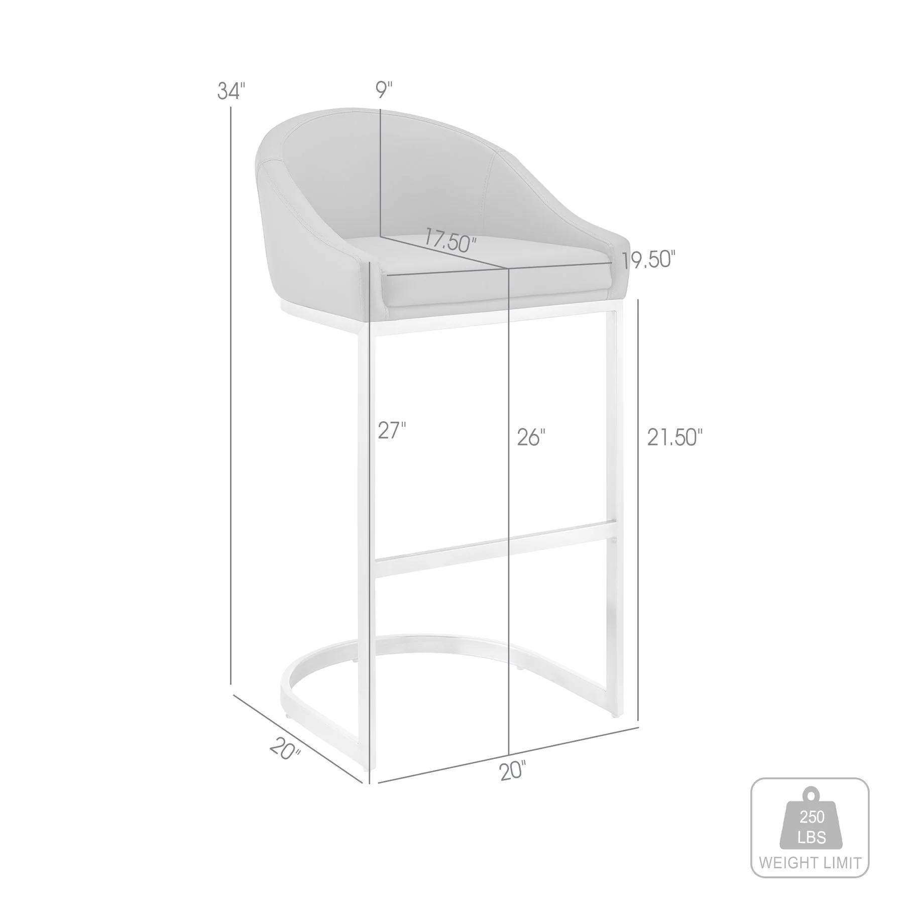Katherine 26" Counter Stool in Brushed Stainless Steel with White Faux Leather - Image 9