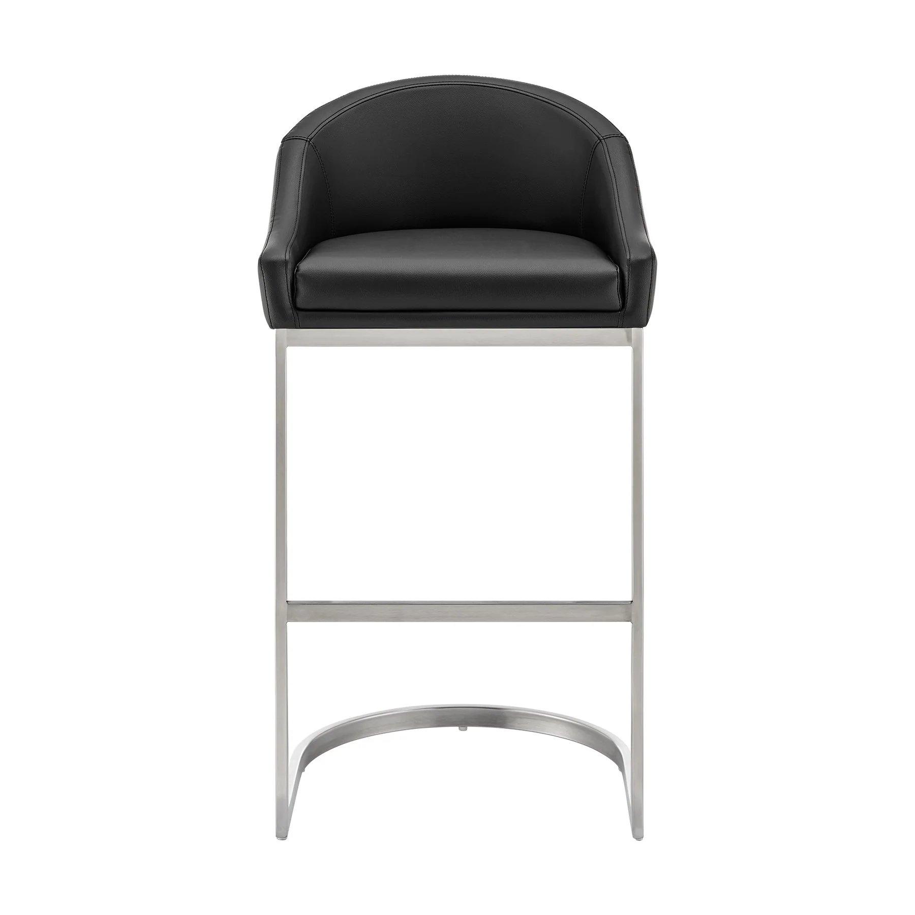 Katherine 30" Bar Stool in Brushed Stainless Steel with Black Faux Leather - Image 2