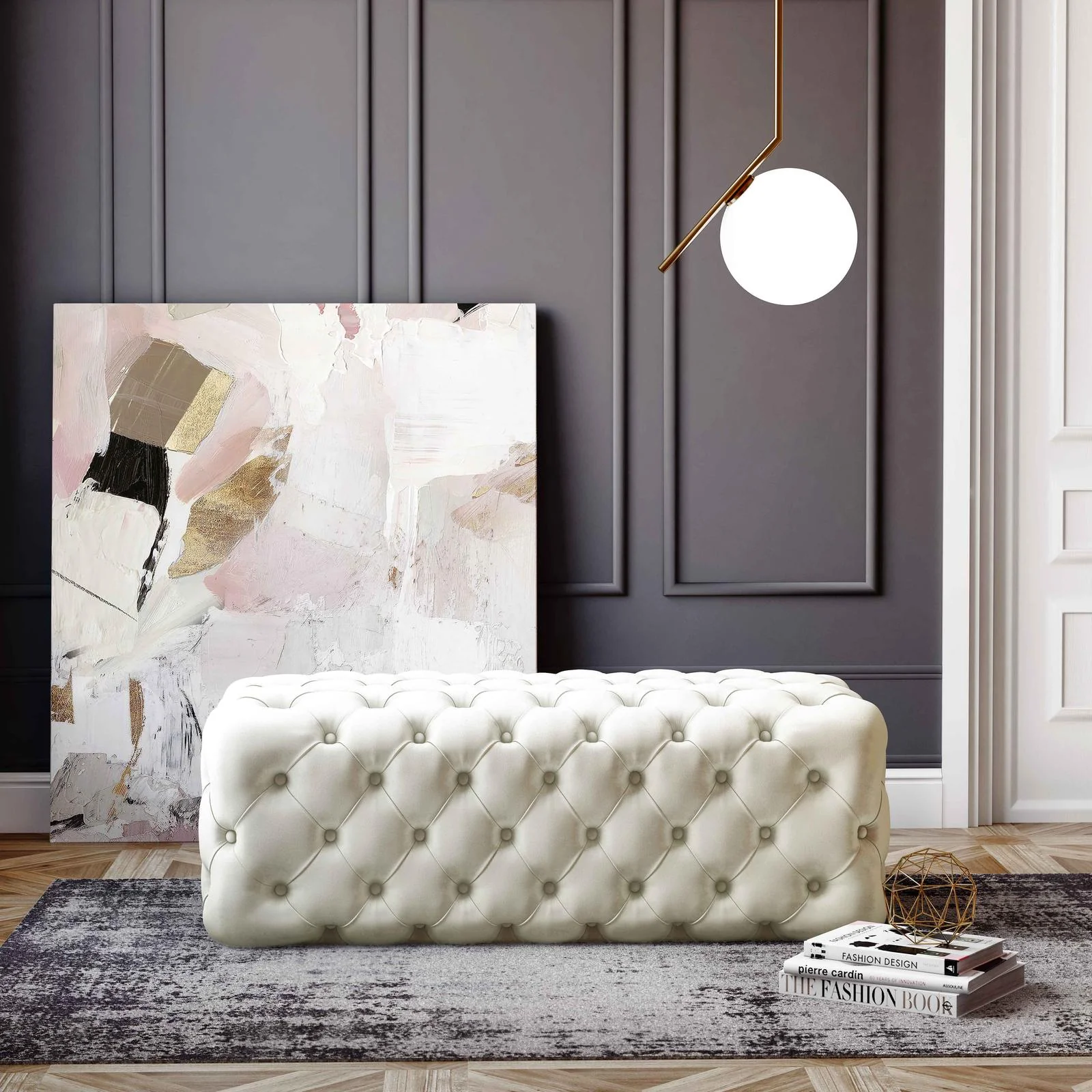 Kaylee Cream Velvet Ottoman - Image 2