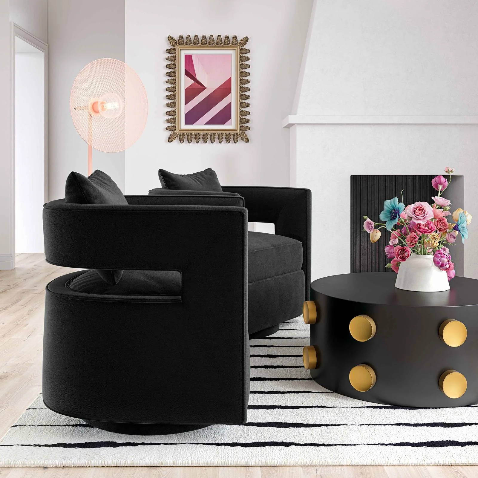 Kennedy Black Velvet Swivel Chair - Image 2