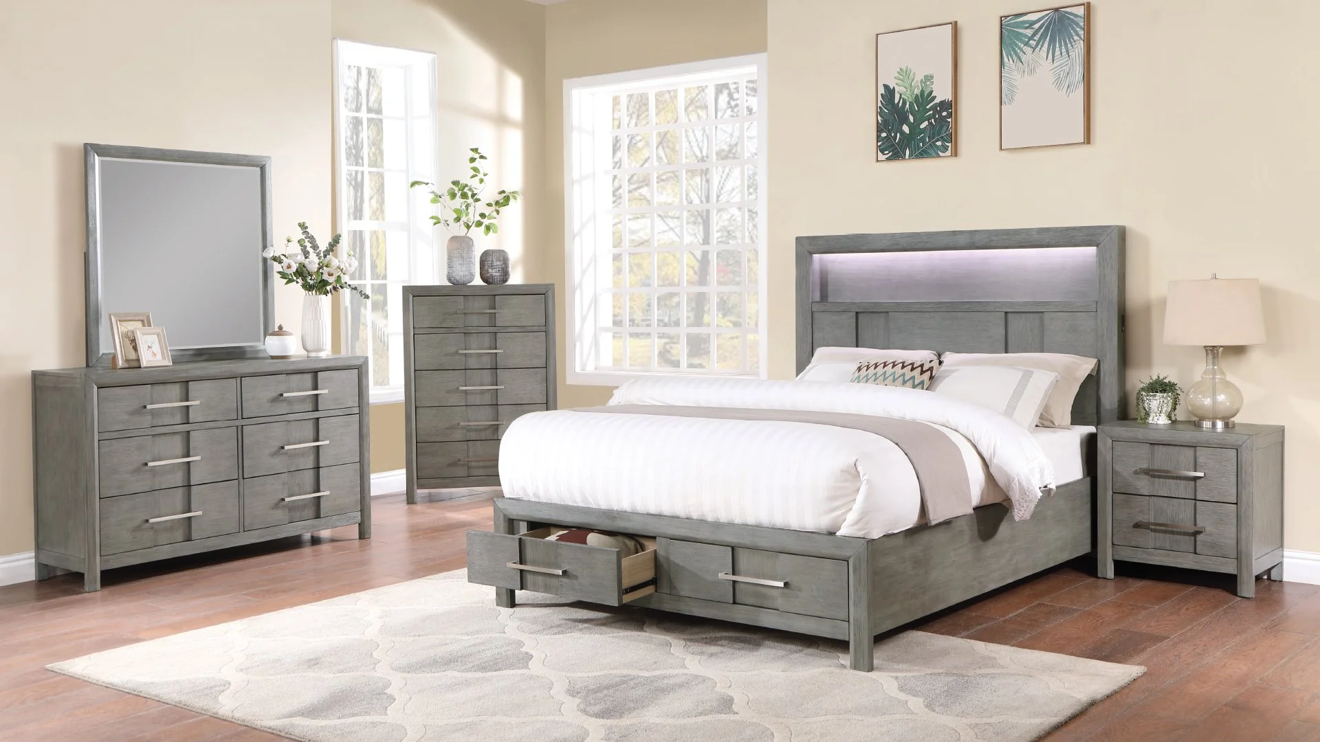 Kenzo King 4 Pc Bedroom Set Gray - Image 2