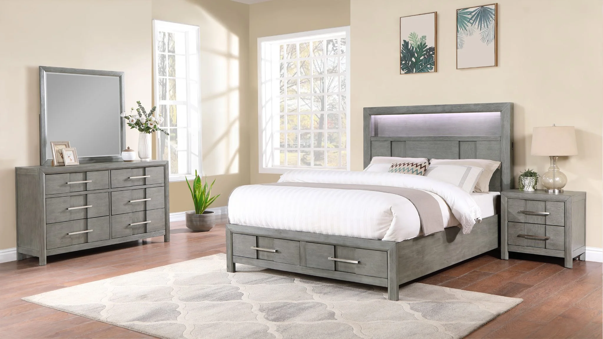 Kenzo Queen 4 Pc Bedroom Set Gray