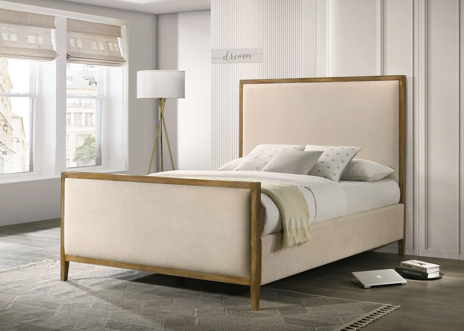 Key E.King Bed, Beige/Natural Oak