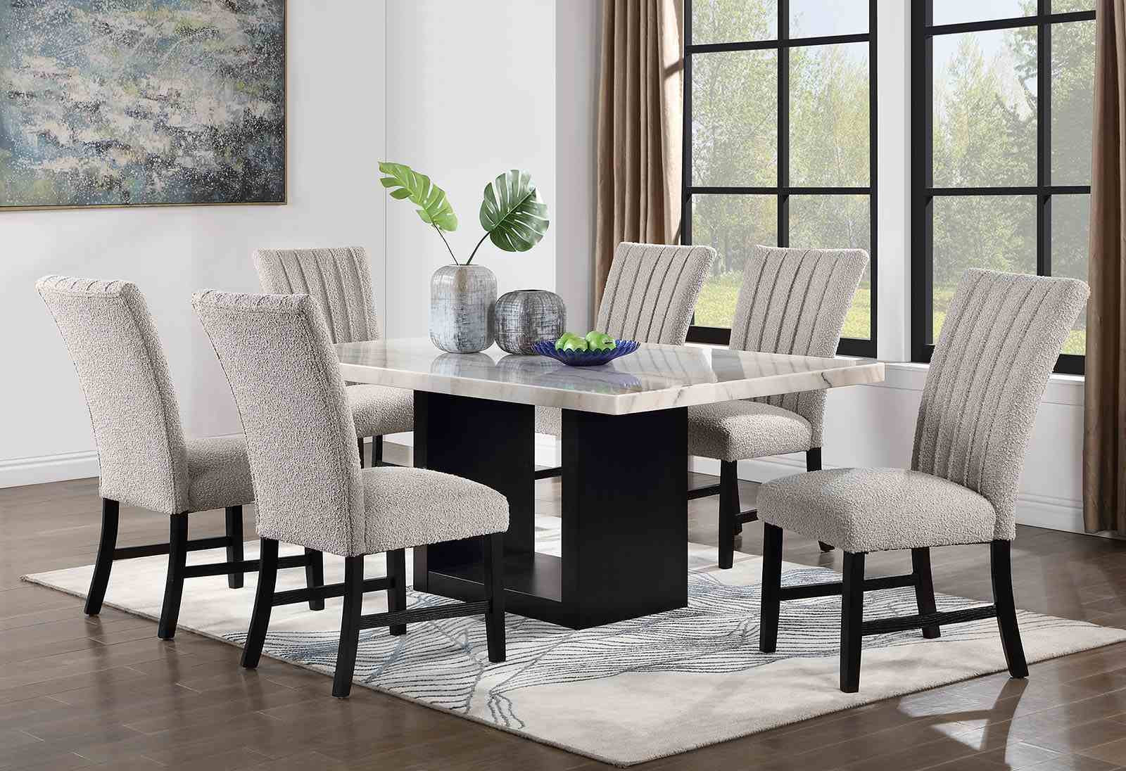 Kian 7 Pc. Dining Table Set (Gray Boucle Chair)