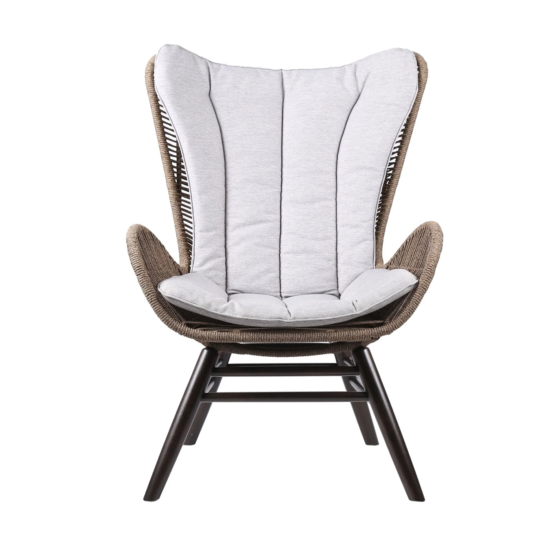 King Indoor Outdoor Lounge Chair in Dark Eucalyptus Wood with Truffle Rope and Gray Cushion - Image 2