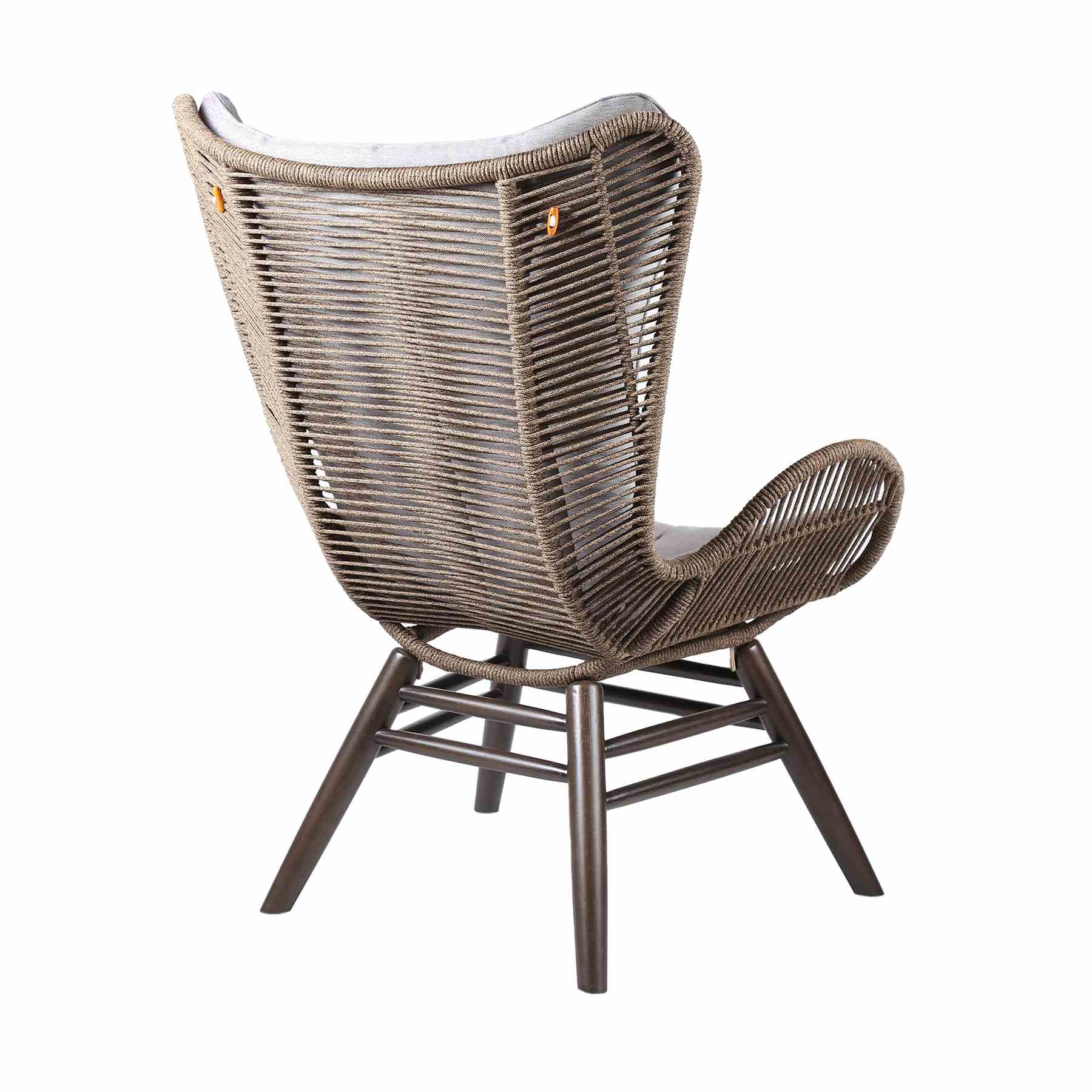 King Indoor Outdoor Lounge Chair in Dark Eucalyptus Wood with Truffle Rope and Gray Cushion - Image 3
