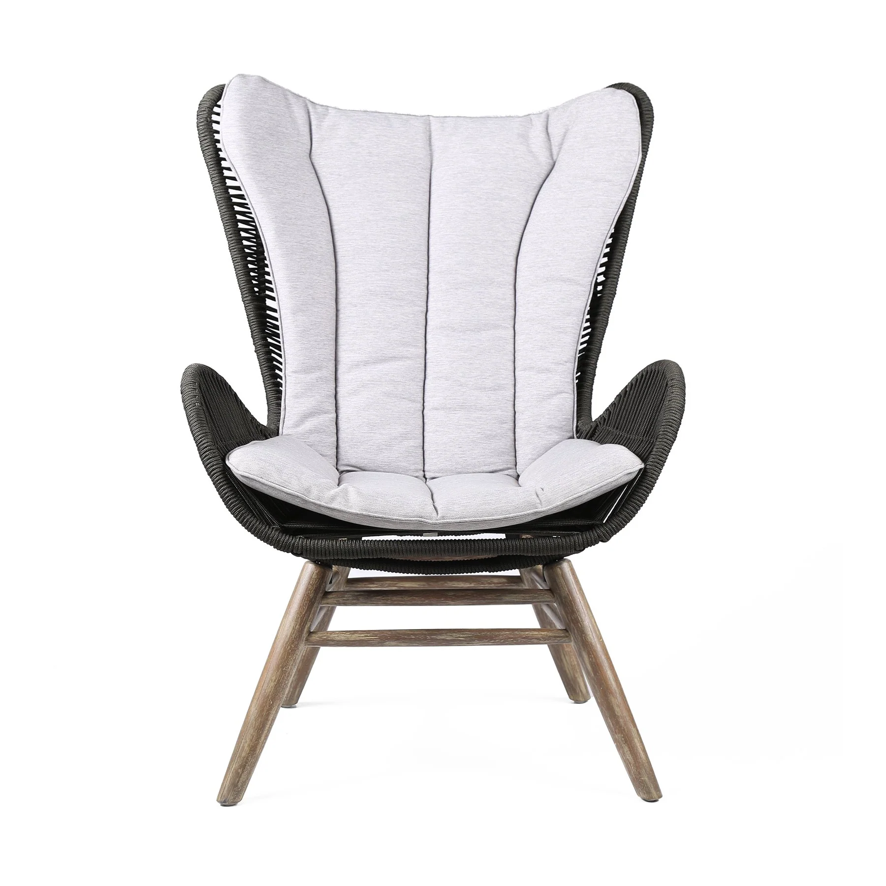 King Indoor Outdoor Lounge Chair in Light Eucalyptus Wood with Charcoal Rope and Gray Cushion - Image 2