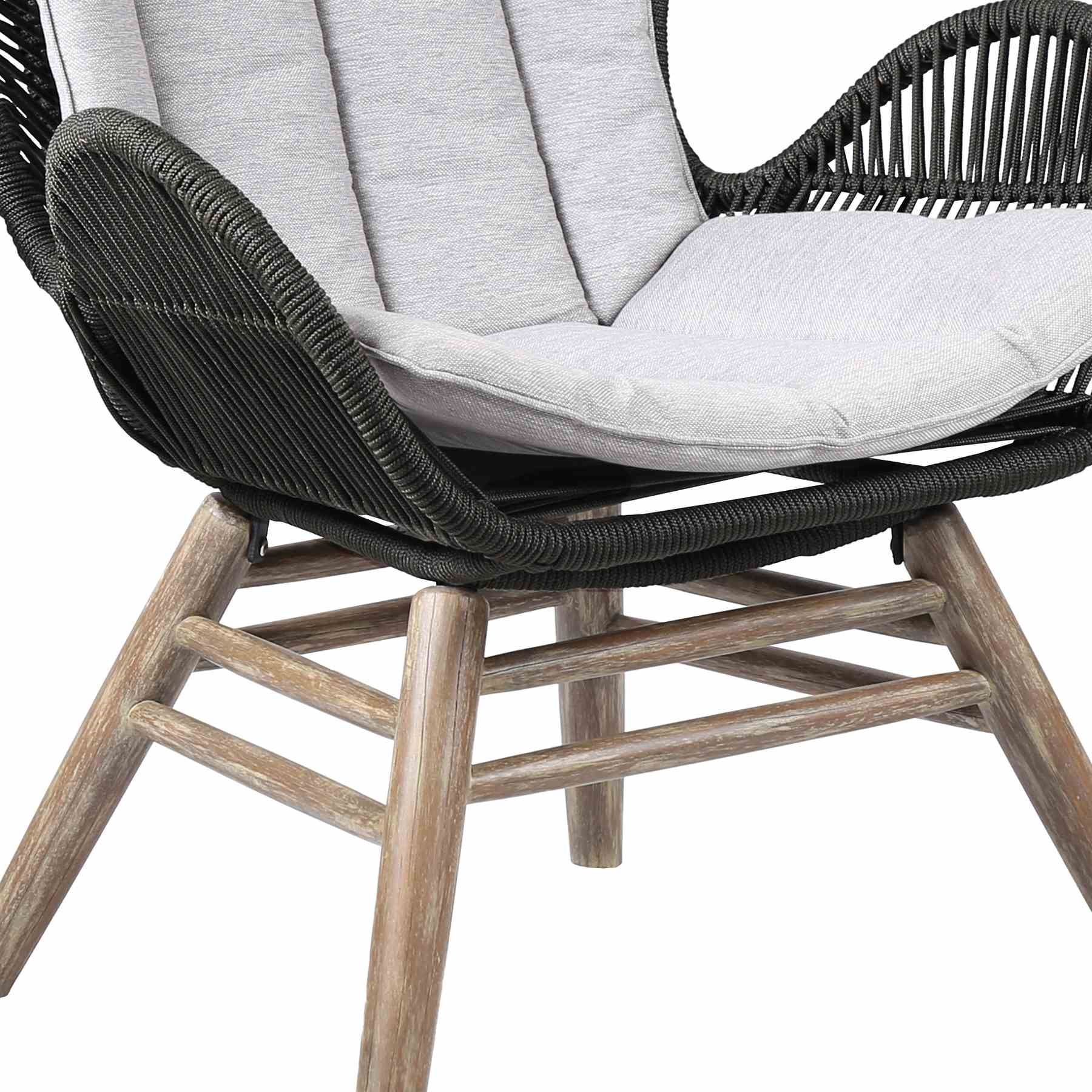 King Indoor Outdoor Lounge Chair in Light Eucalyptus Wood with Charcoal Rope and Gray Cushion - Image 7