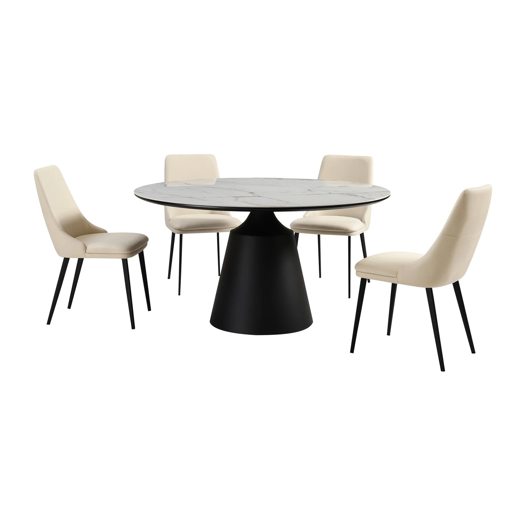 Knox Genesis 5 Piece Dining Set with Sintered Stone Top and Beige Faux Leather Chairs