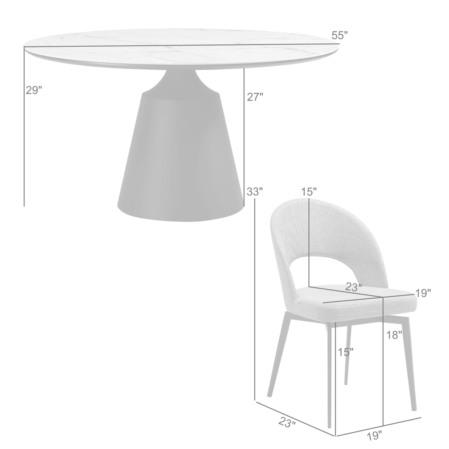 Knox Lucia 5 Piece Dining Set with Sintered Stone Top and Gray Fabric Chairs - Image 10