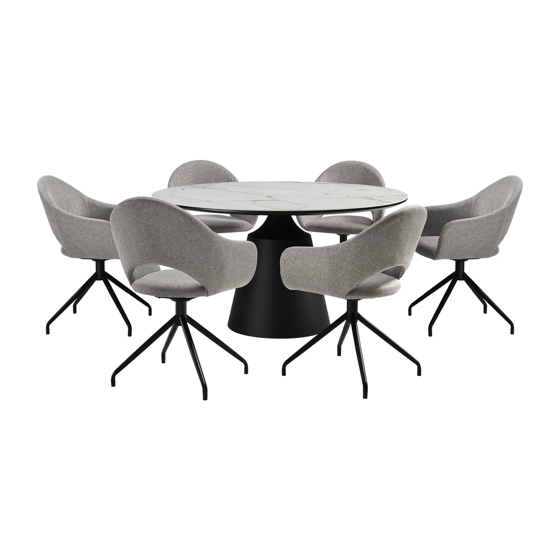 Knox Pria 7 Piece Dining Set with Sintered Stone Top and Gray Fabric Chairs