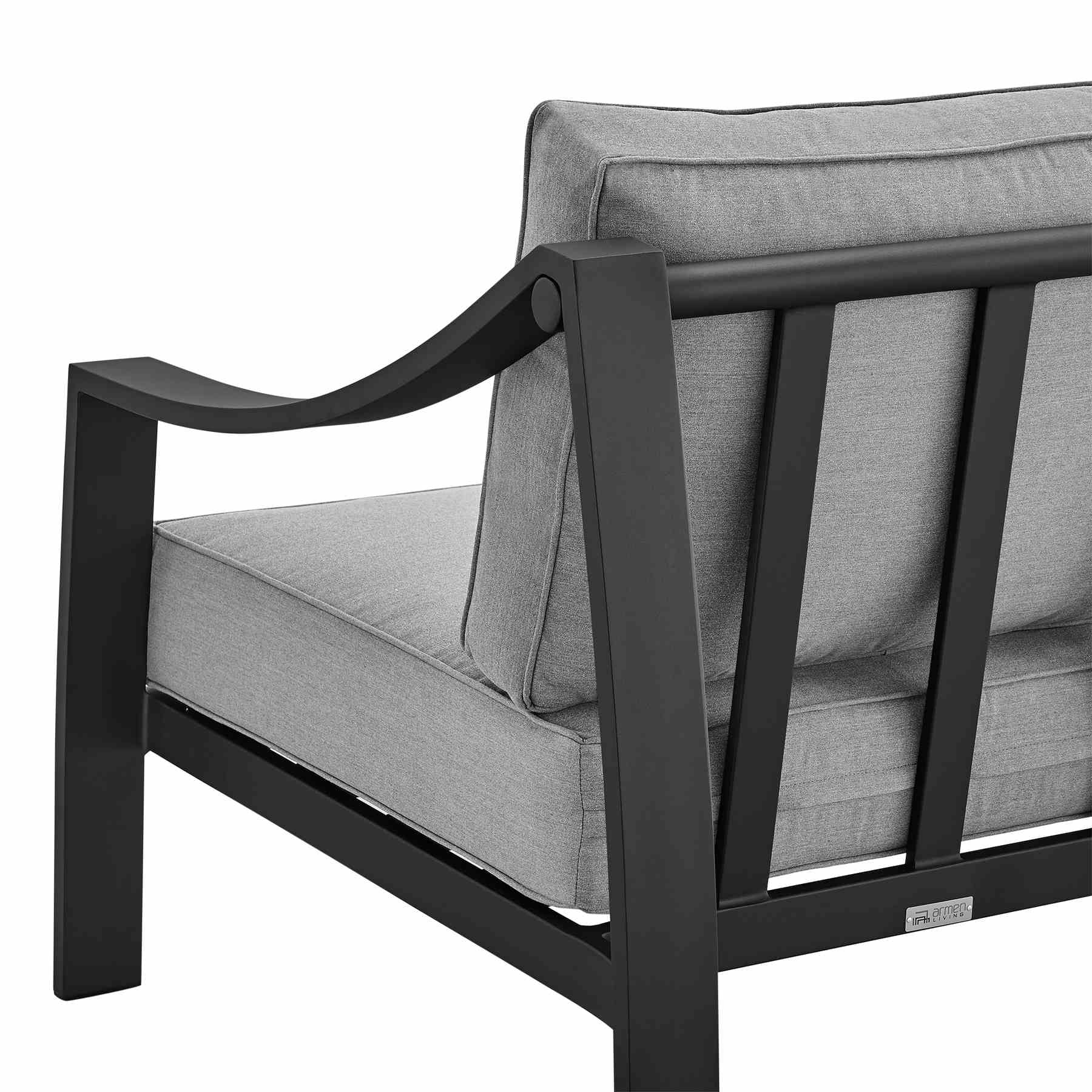 Koda 4 Piece Outdoor Patio Furniture Set in Black Aluminum with Gray Cushions - Image 10