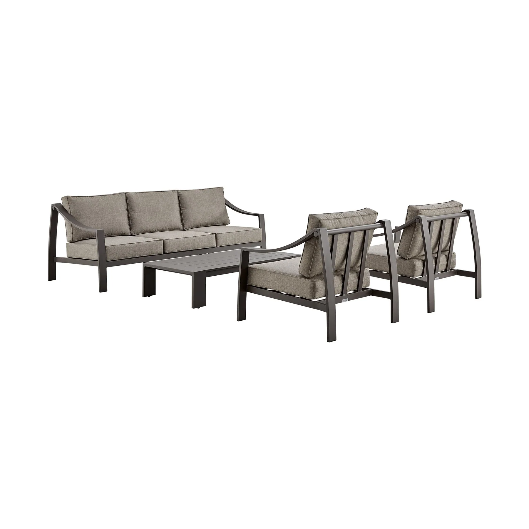 Koda 4 Piece Outdoor Patio Furniture Set in Dark Brown Aluminum with Cushions