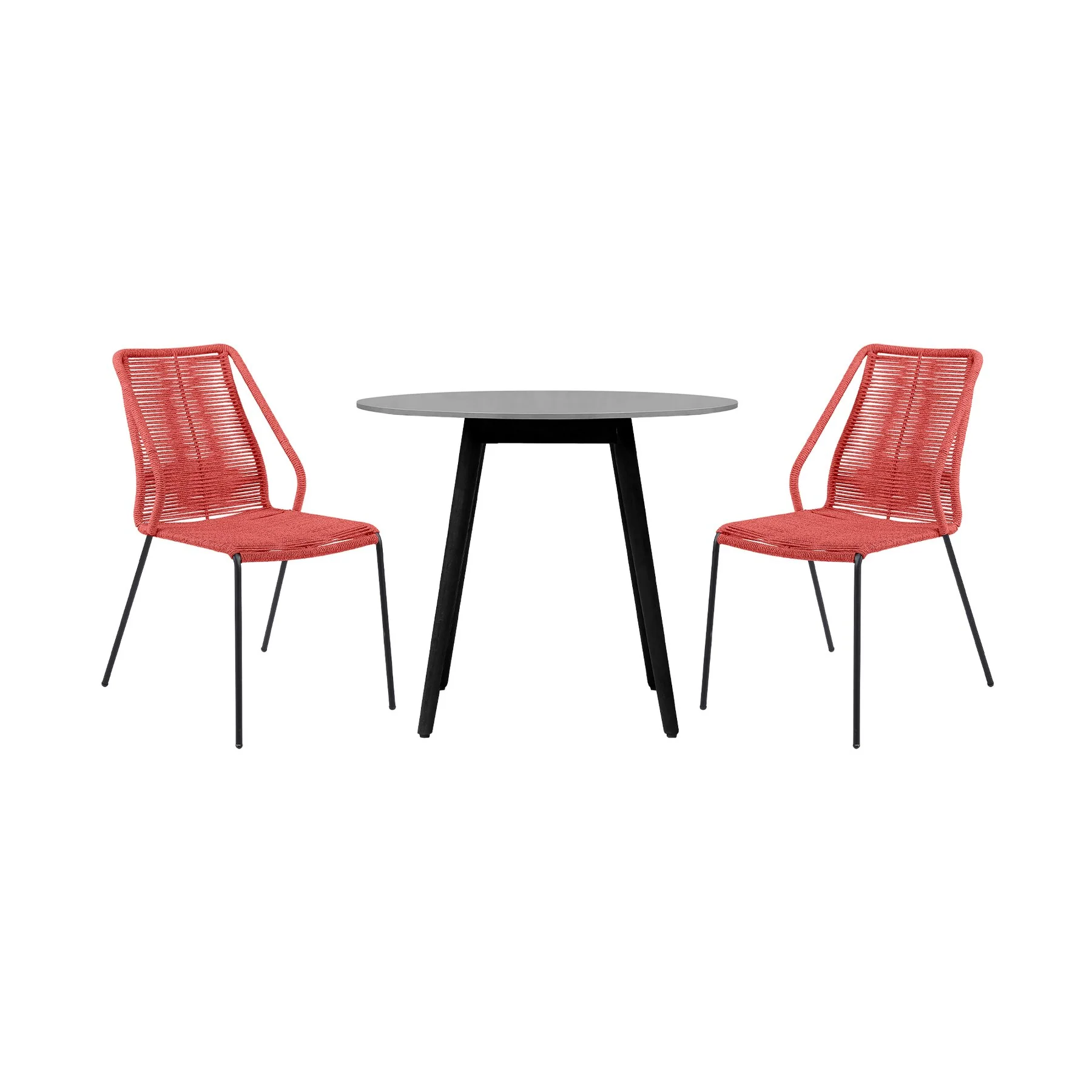 Kylie and Clip 3 Piece Outdoor Patio 36" Dining Set in Black Eucalyptus Wood and Brick Red Rope