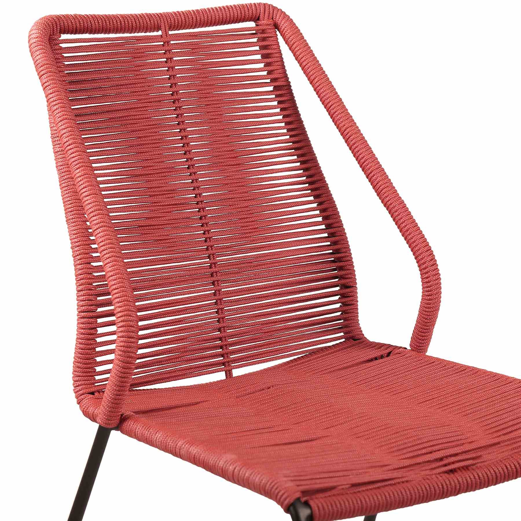 Kylie and Clip 3 Piece Outdoor Patio 36" Dining Set in Black Eucalyptus Wood and Brick Red Rope - Image 6