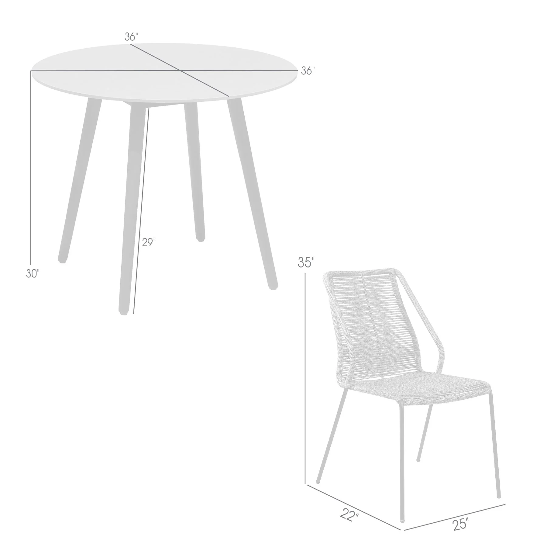 Kylie and Clip 3 Piece Outdoor Patio 36" Dining Set in Black Eucalyptus Wood and Gray Rope - Image 13
