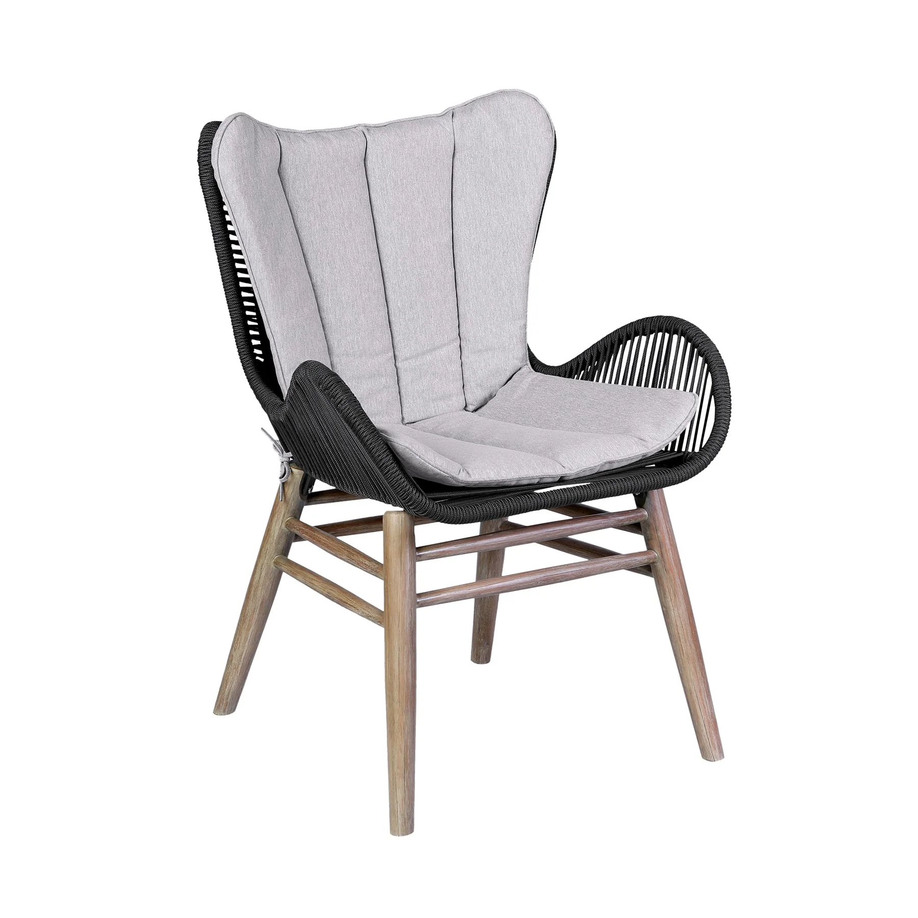 Kylie and Mateo 5 Piece Outdoor Patio Dining Set in Light Eucalyptus Wood with Charcoal Rope and Gray Cushions - Image 2