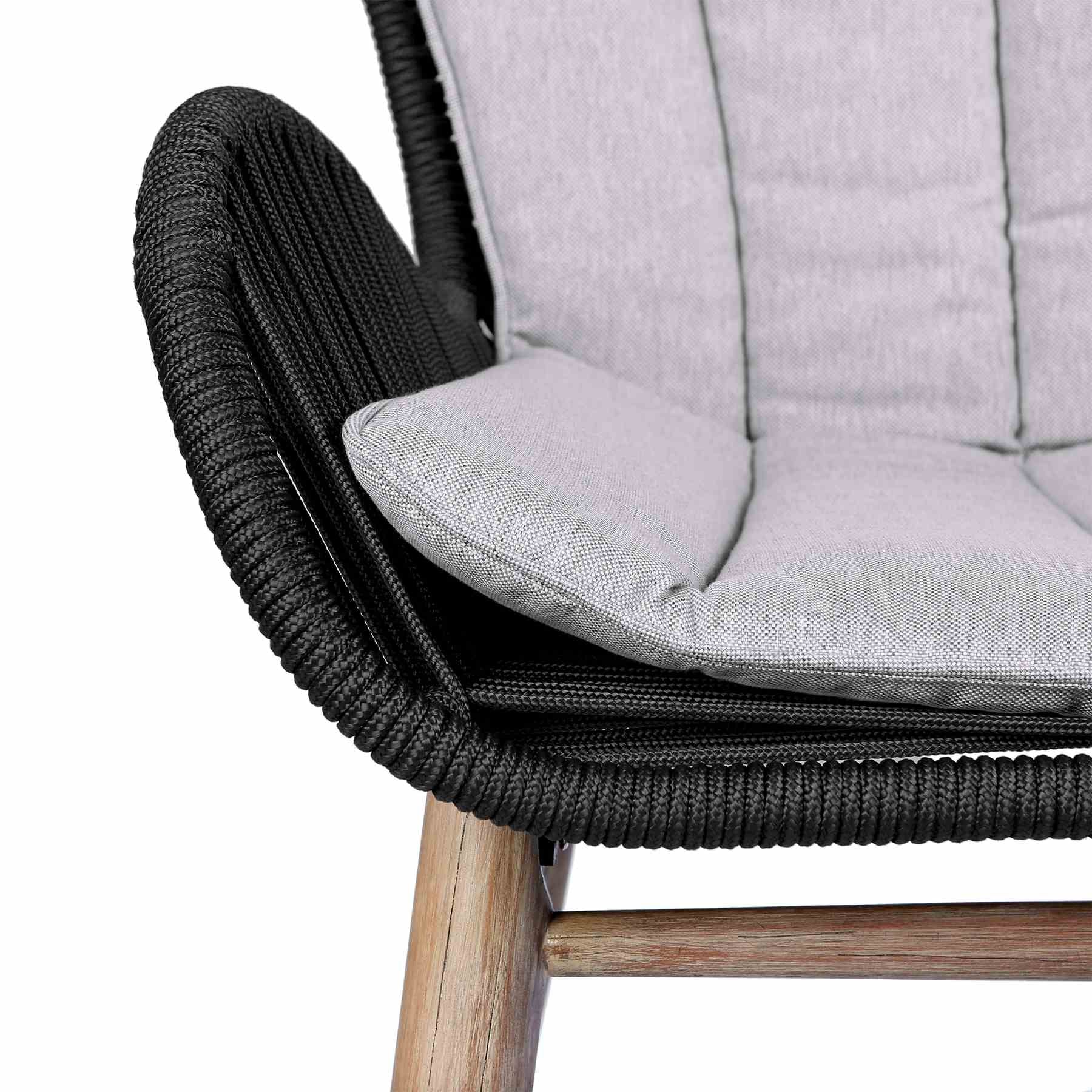 Kylie and Mateo 5 Piece Outdoor Patio Dining Set in Light Eucalyptus Wood with Charcoal Rope and Gray Cushions - Image 6