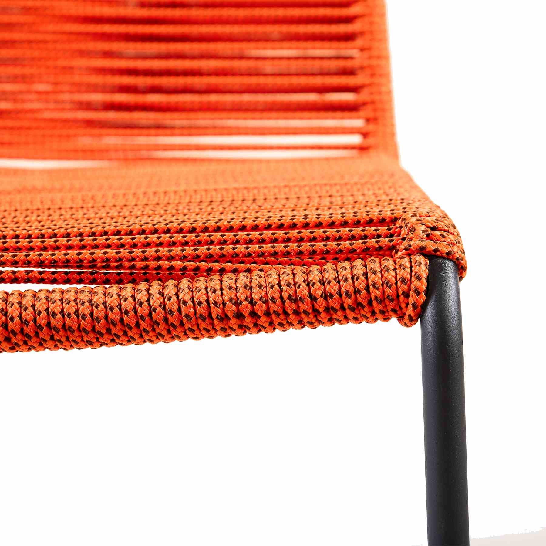 Kylie and Shasta 3 Piece Outdoor Patio 36" Dining Set in Black Eucalyptus Wood and Tangerine Rope - Image 6