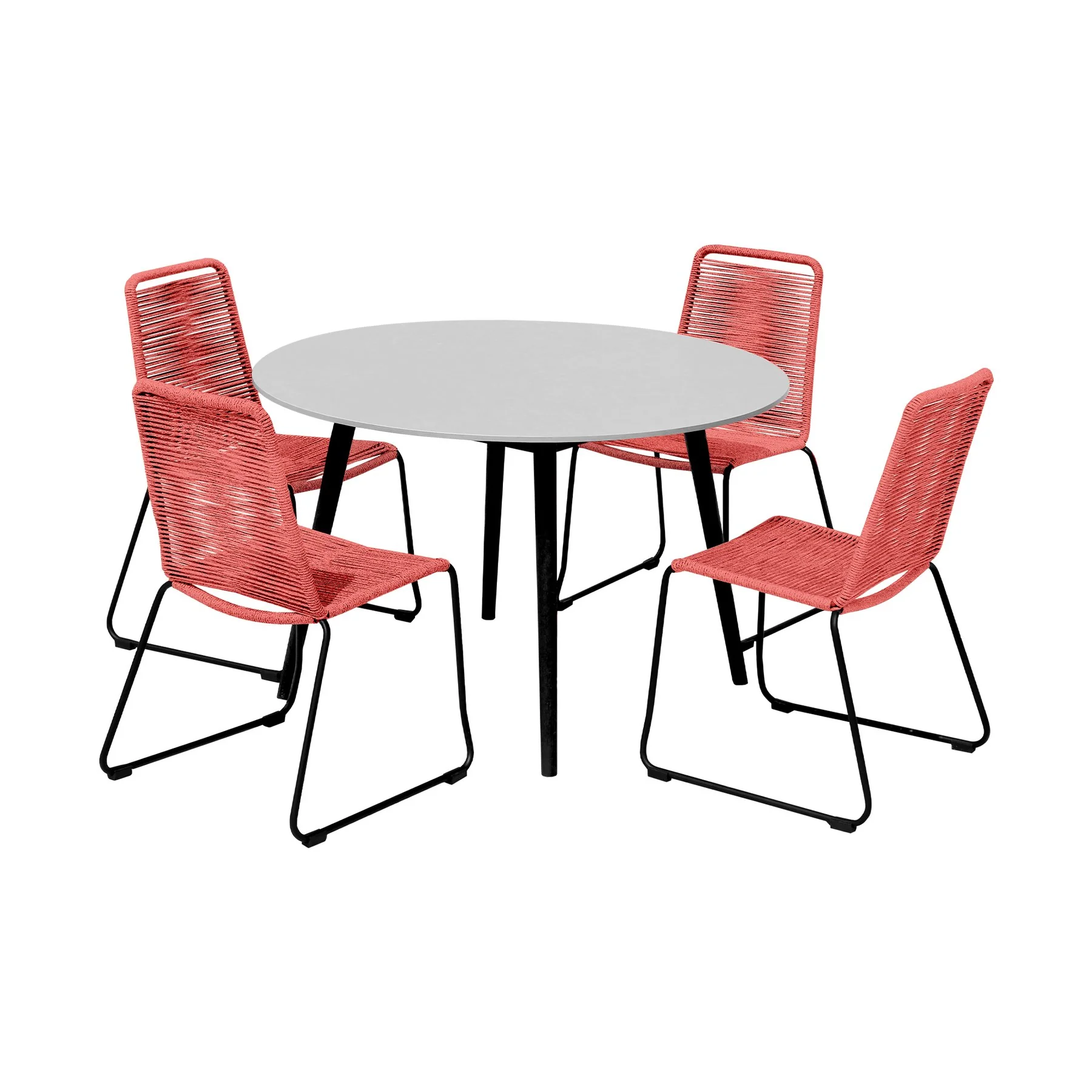 Kylie and Shasta 5 Piece Patio Outdoor Dining Set in Brick Red Rope with Black Eucalyptus Wood