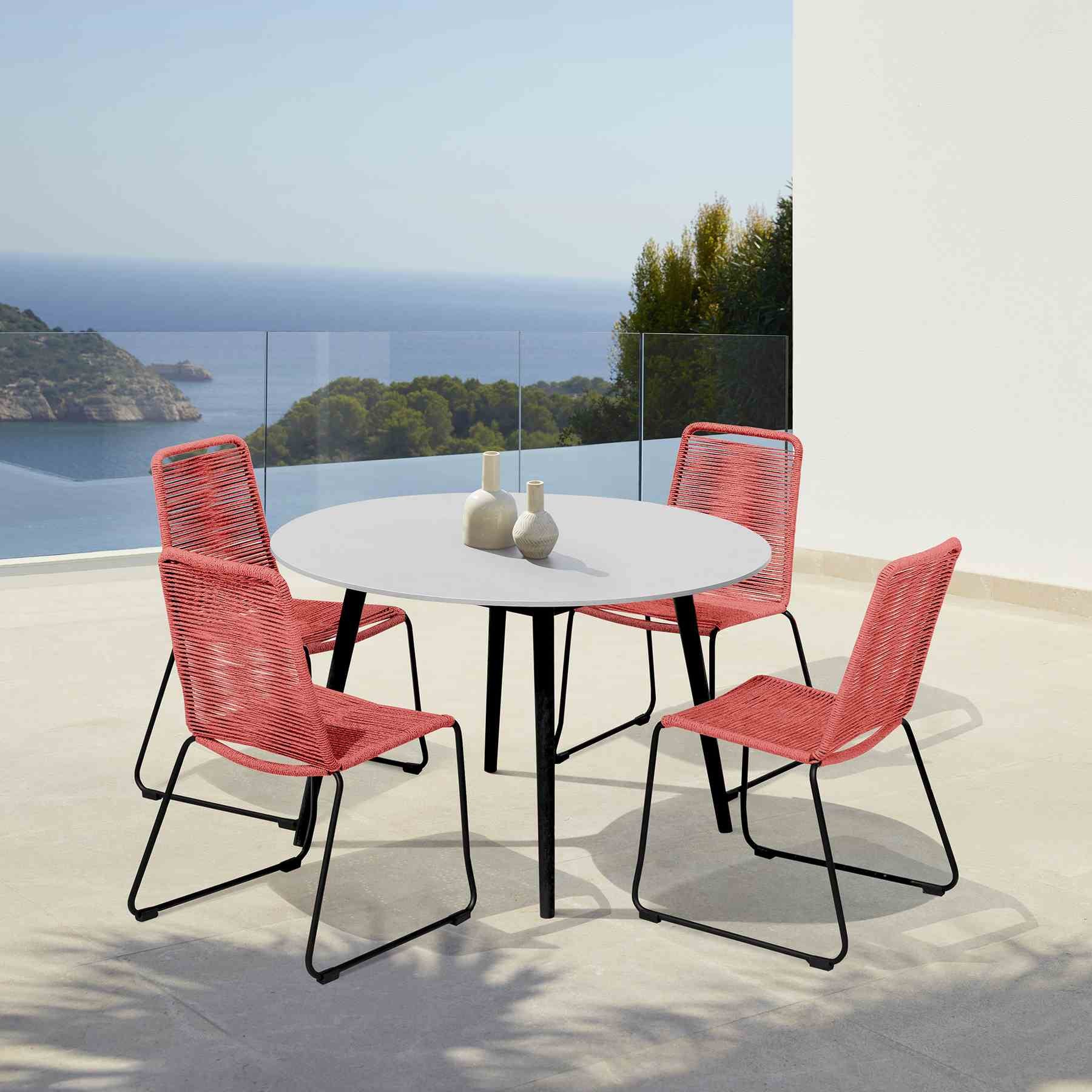 Kylie and Shasta 5 Piece Patio Outdoor Dining Set in Brick Red Rope with Black Eucalyptus Wood - Image 14