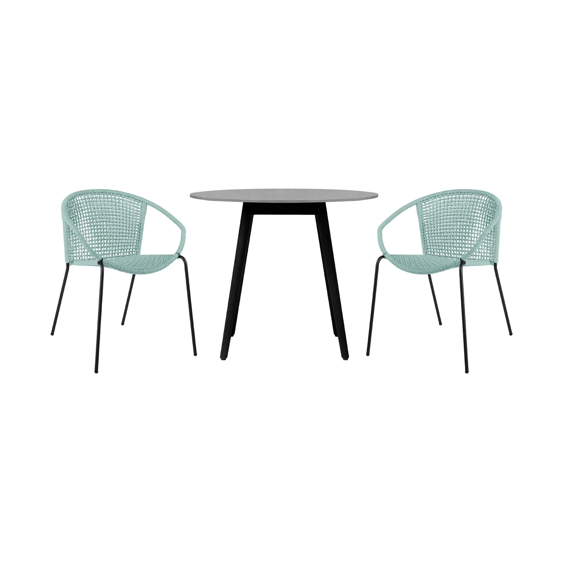 Kylie and Snack 3 Piece Outdoor Patio 36" Dining Set in Black Eucalyptus Wood and Wasabi Rope