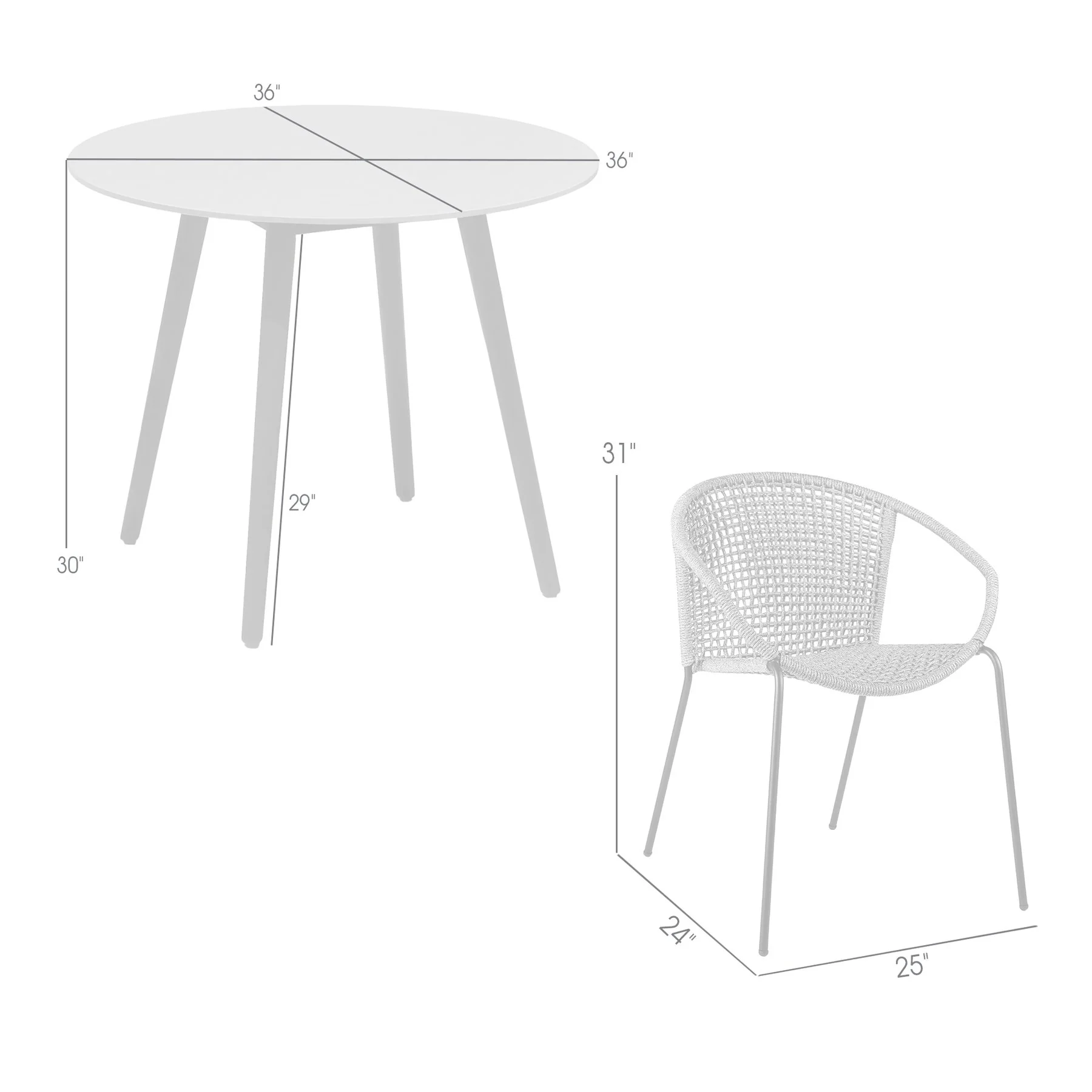 Kylie and Snack 3 Piece Outdoor Patio 36" Dining Set in Black Eucalyptus Wood and Wasabi Rope - Image 13
